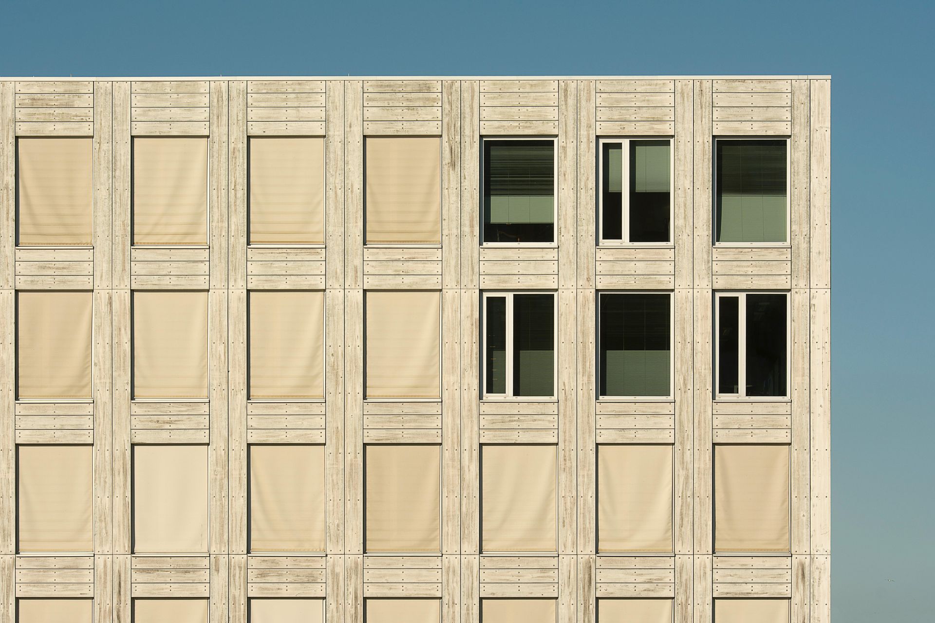 Person in brown jacket stands looking out at ocean. Cloudy, hazy sky; water is choppy.