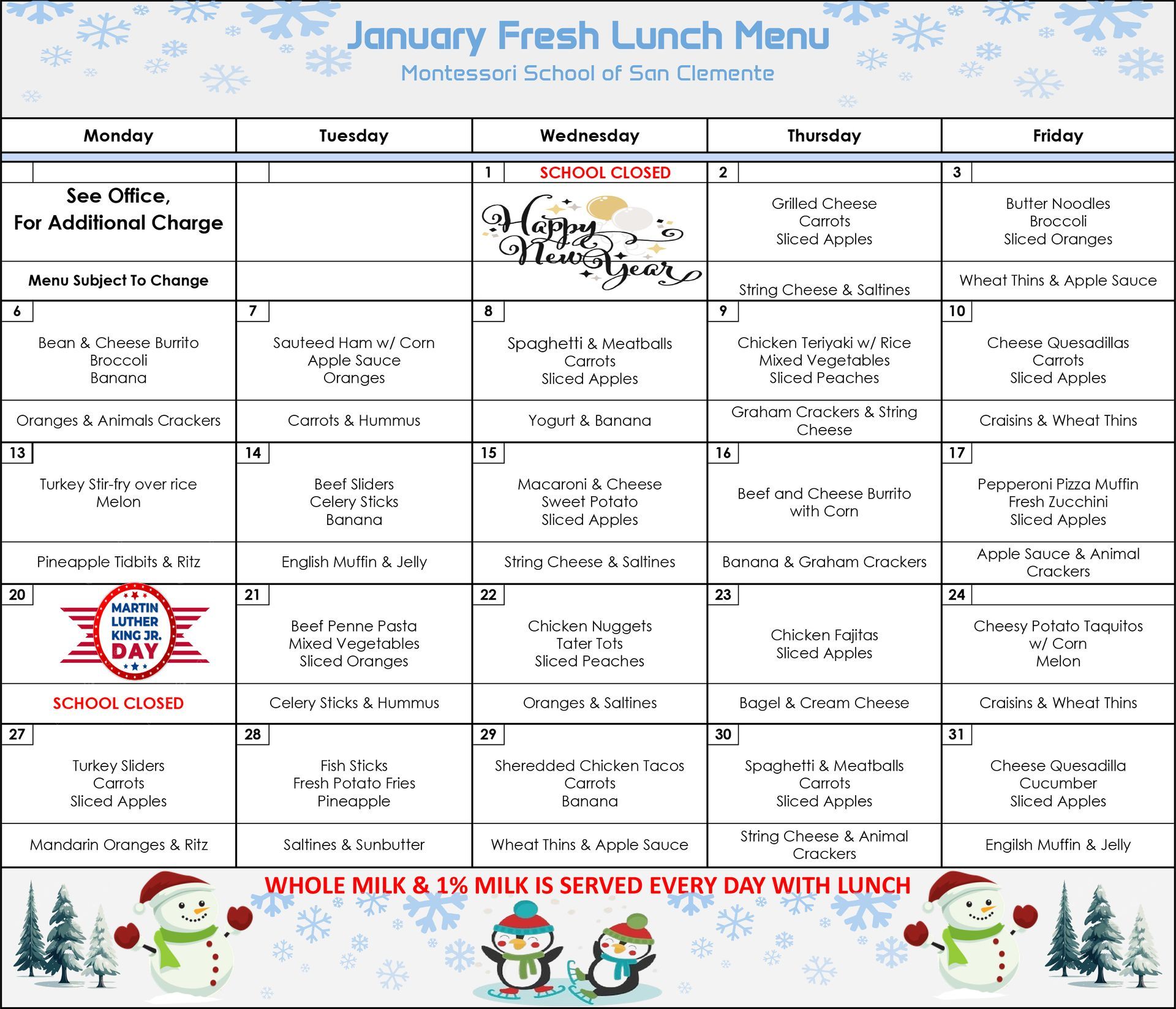 January Lunch Menu