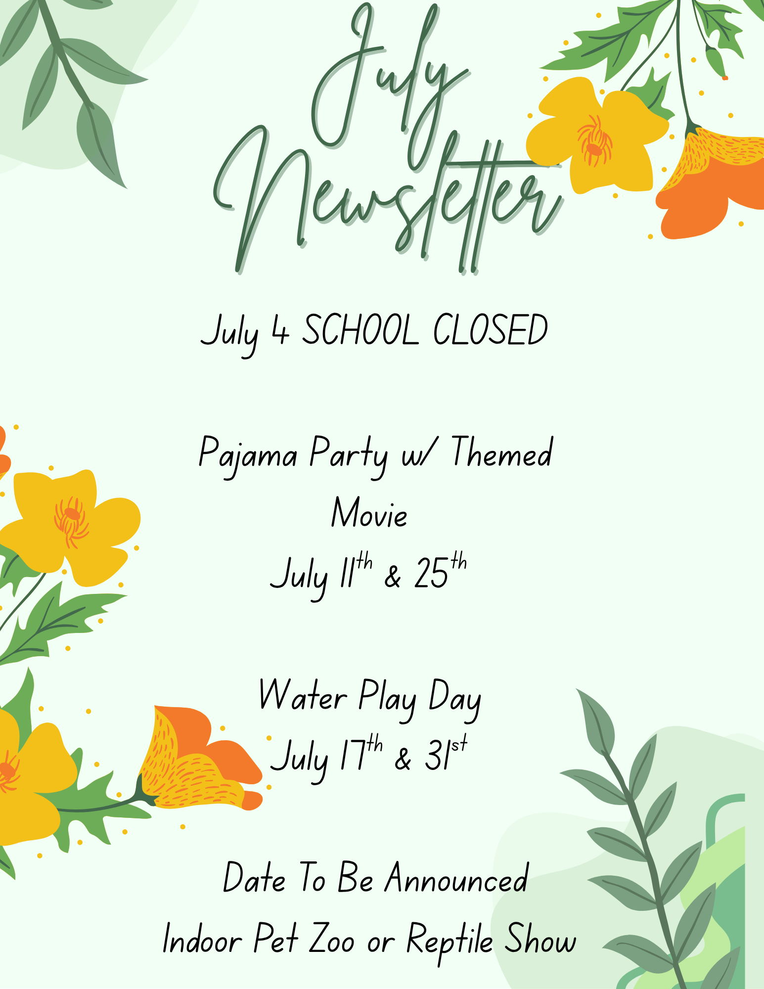 July Newsletter Flyer