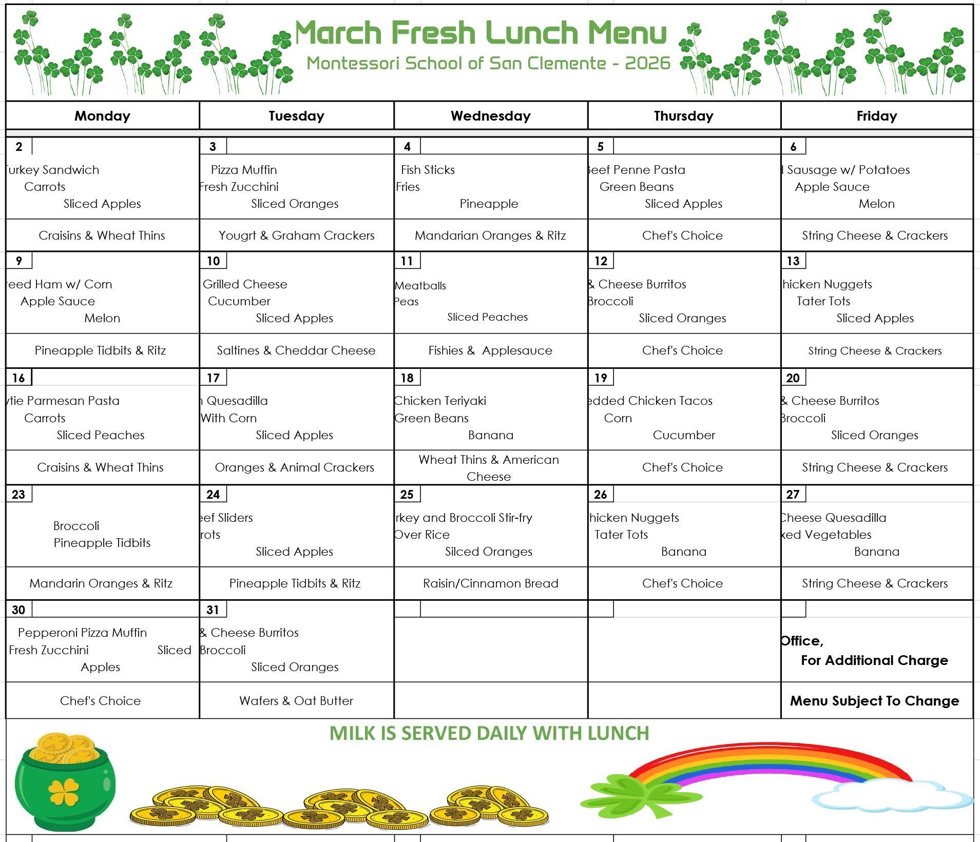 March Lunch Menu
