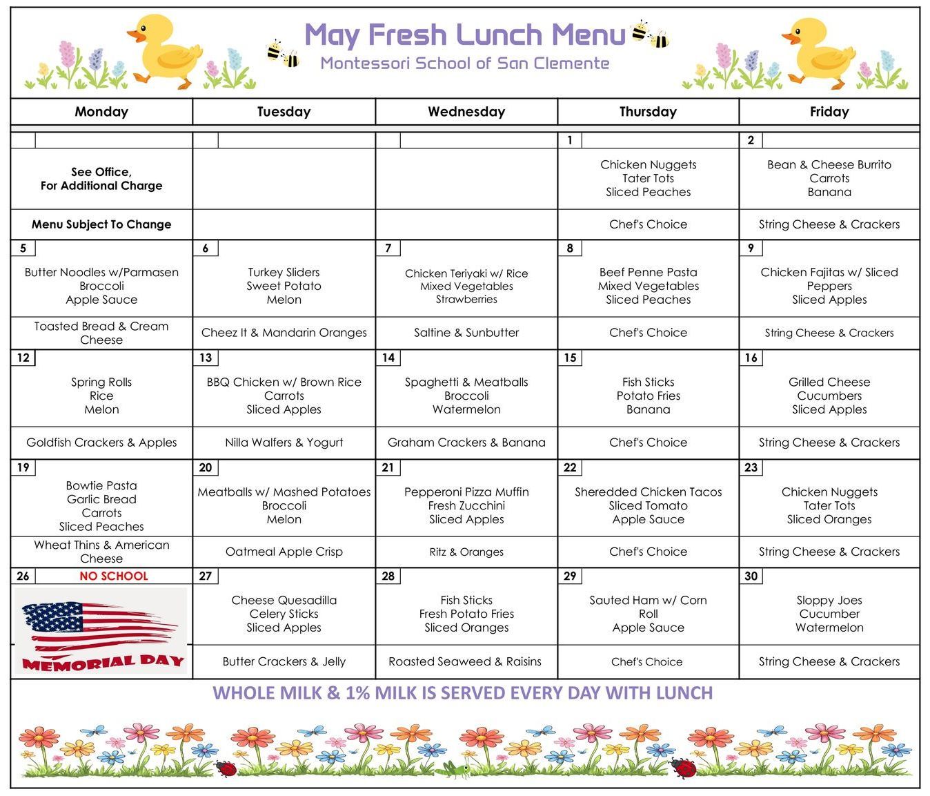 May Lunch Menu