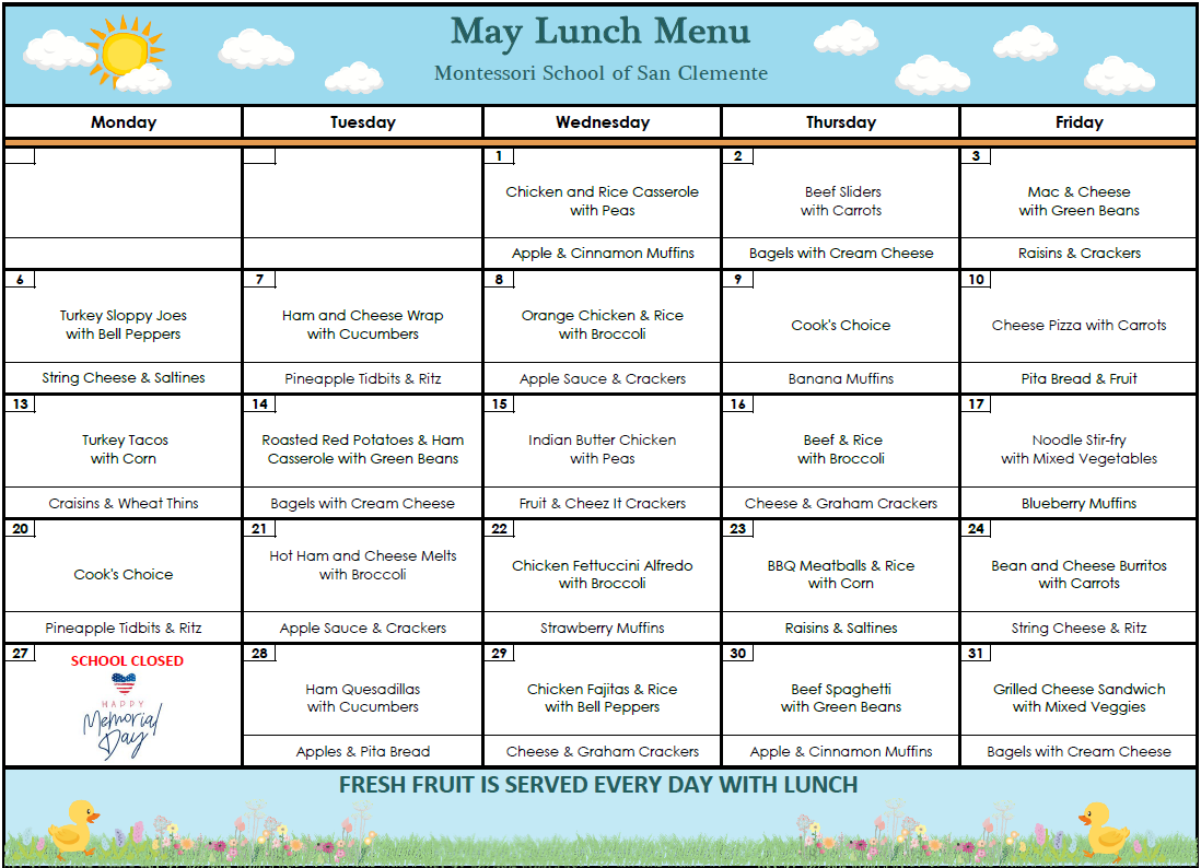 May Lunch Menu