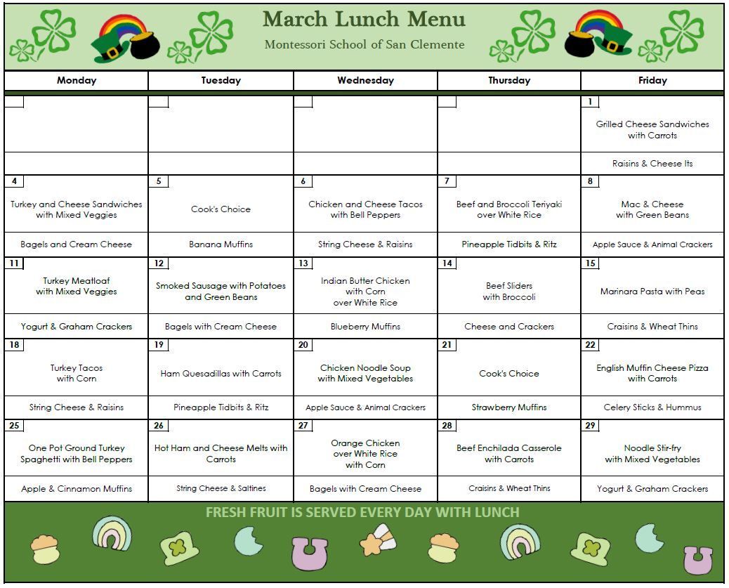 March Lunch Menu