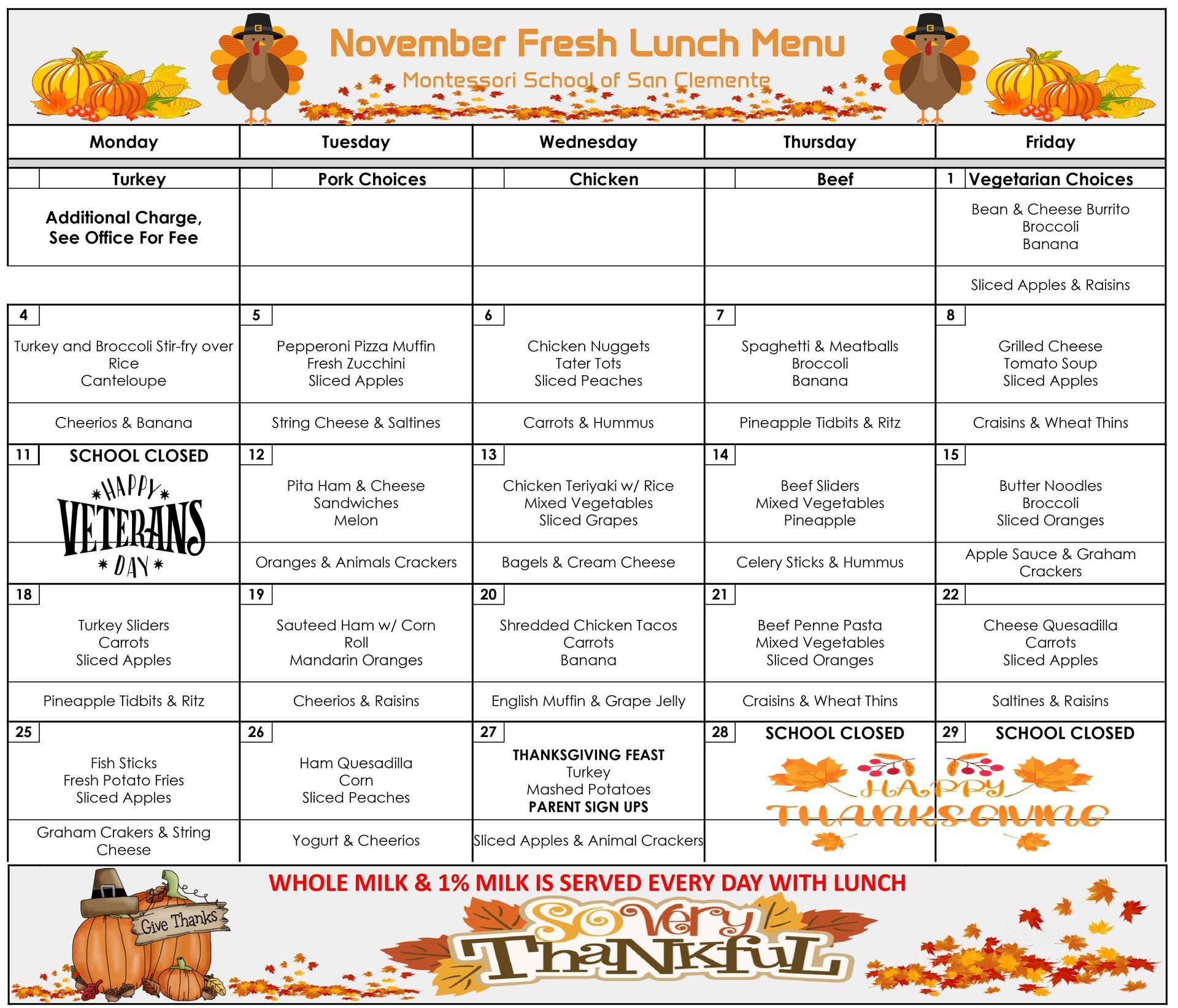 November Lunch Menu