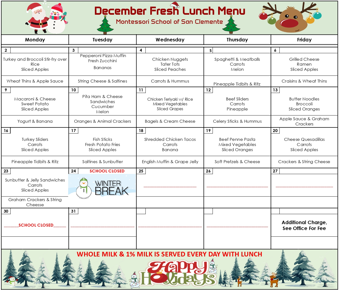 December Lunch Menu