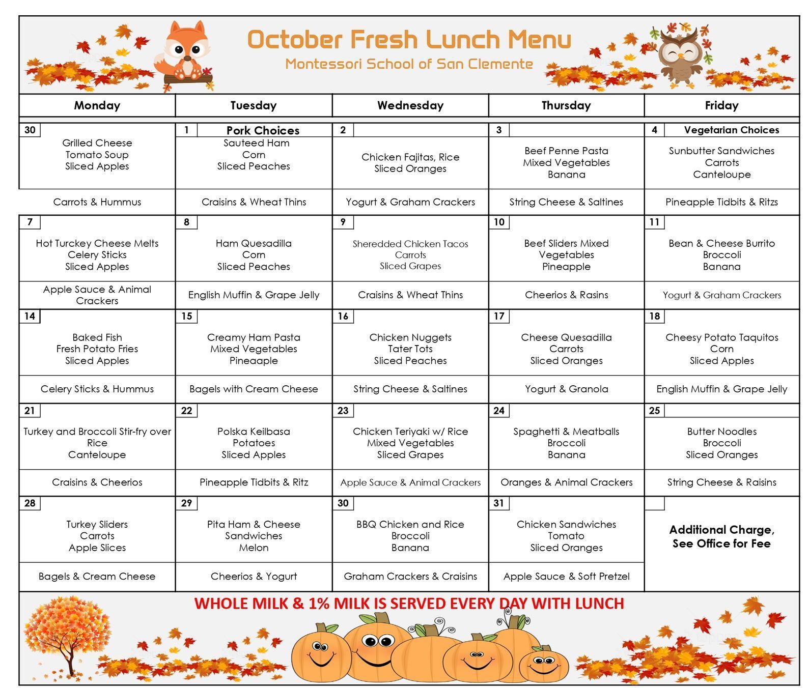October Lunch Menu