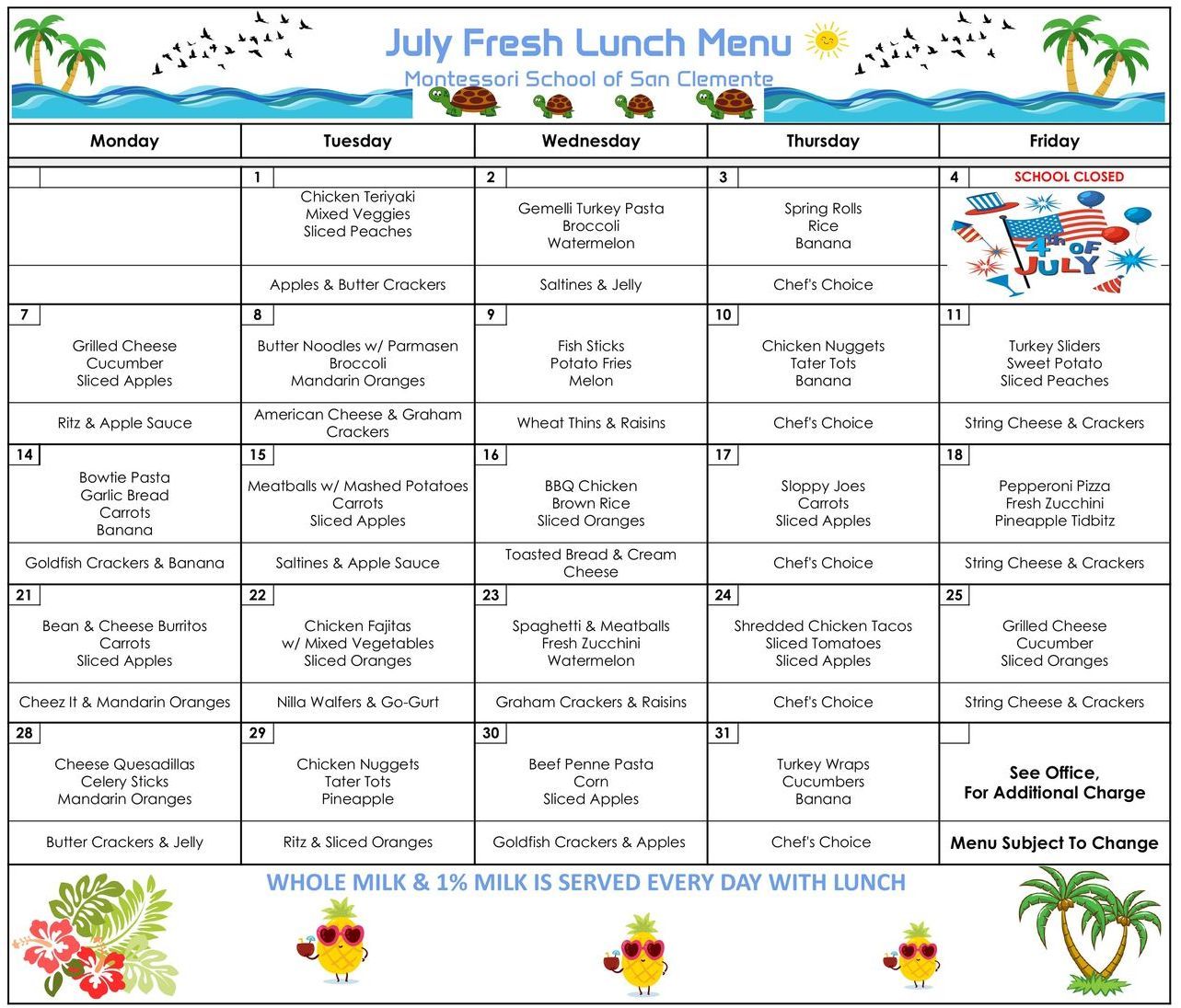 July Lunch Menu