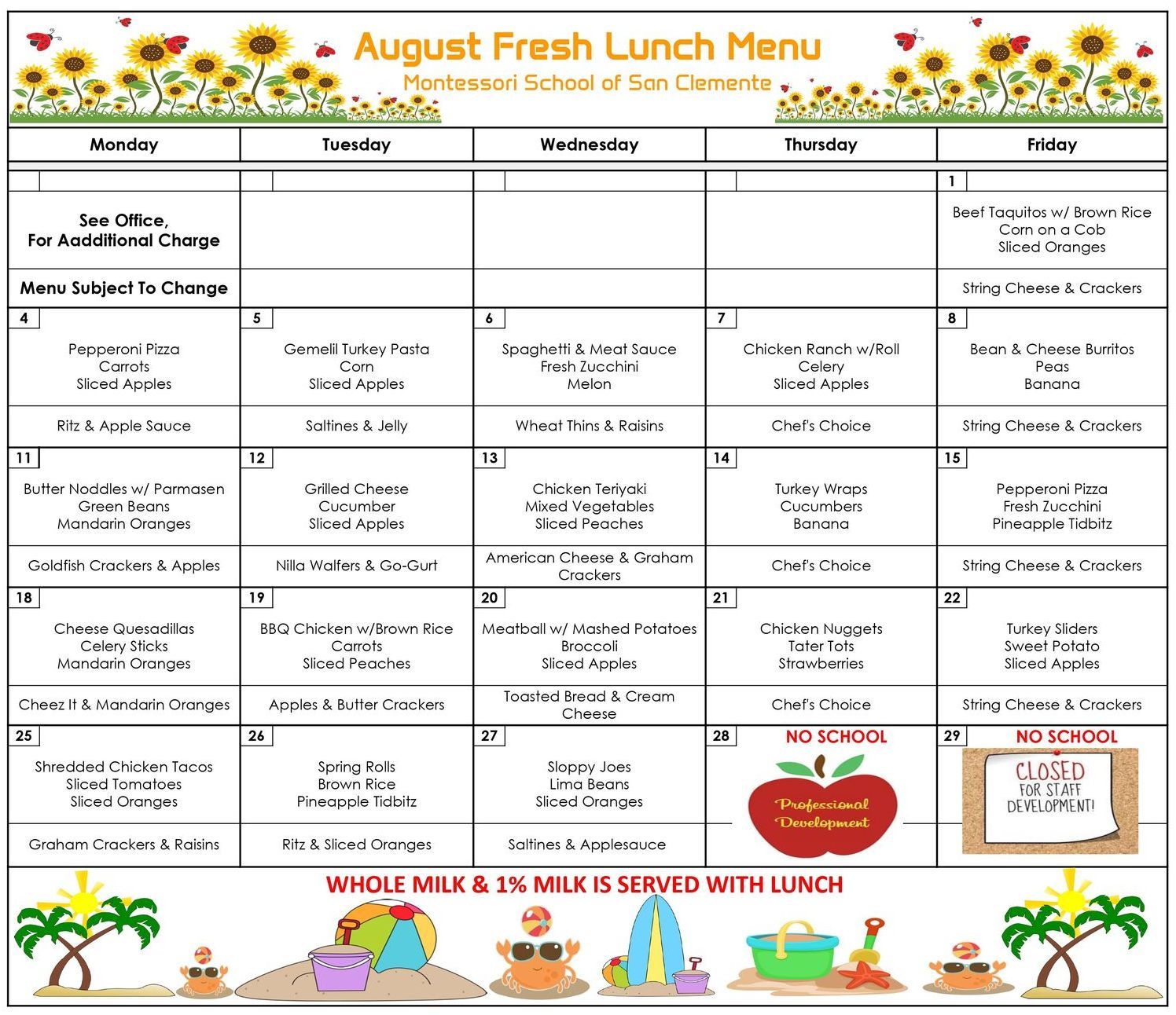 August lunch menu
