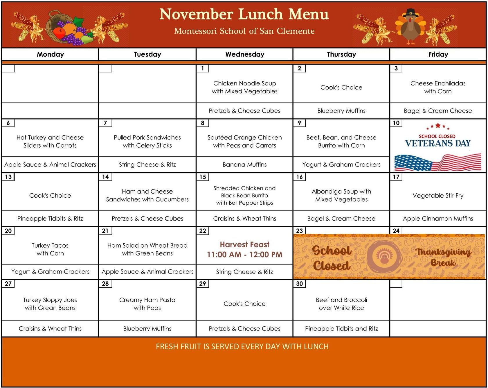 November Lunch Menu