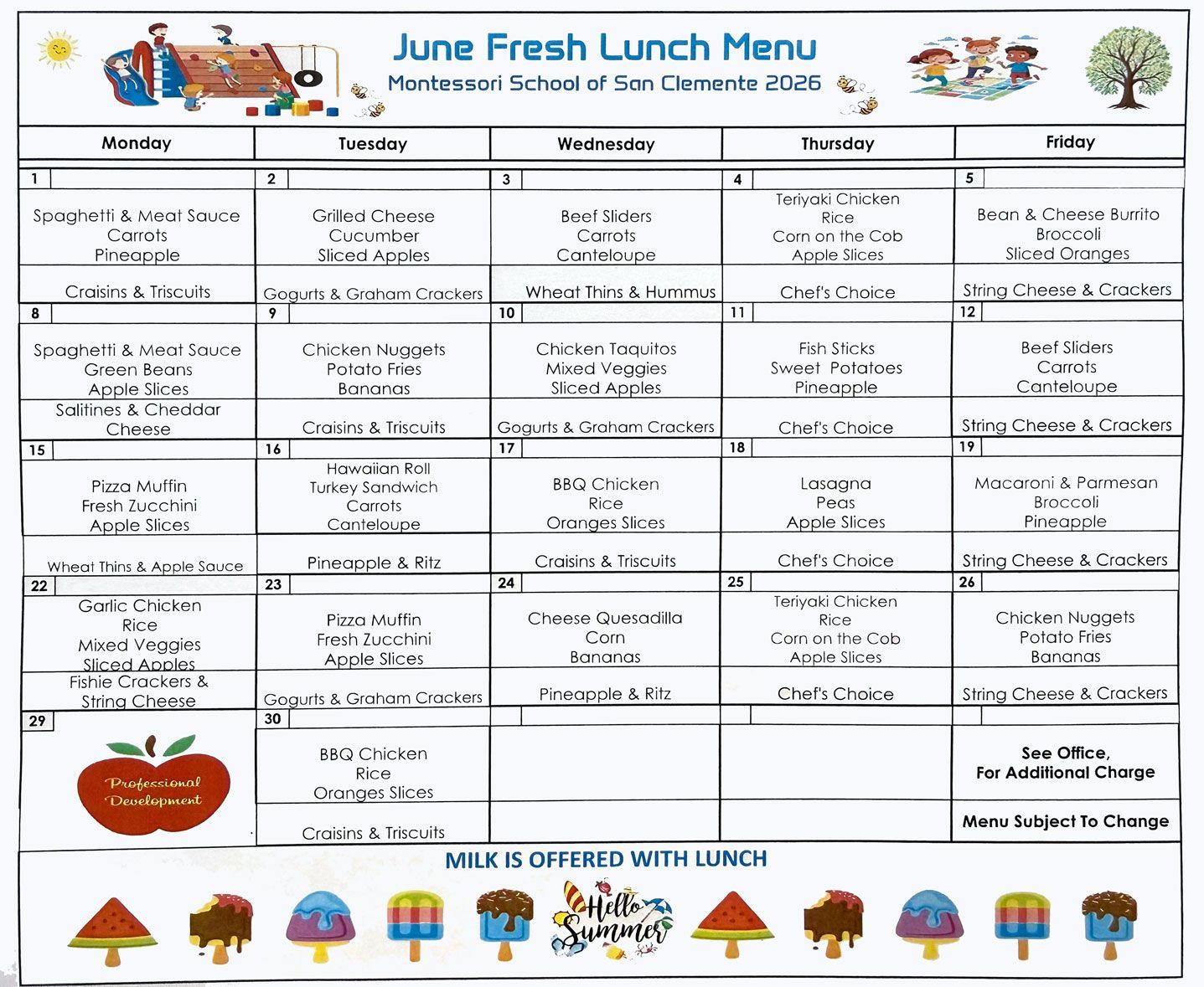 Lunch menu june 2026