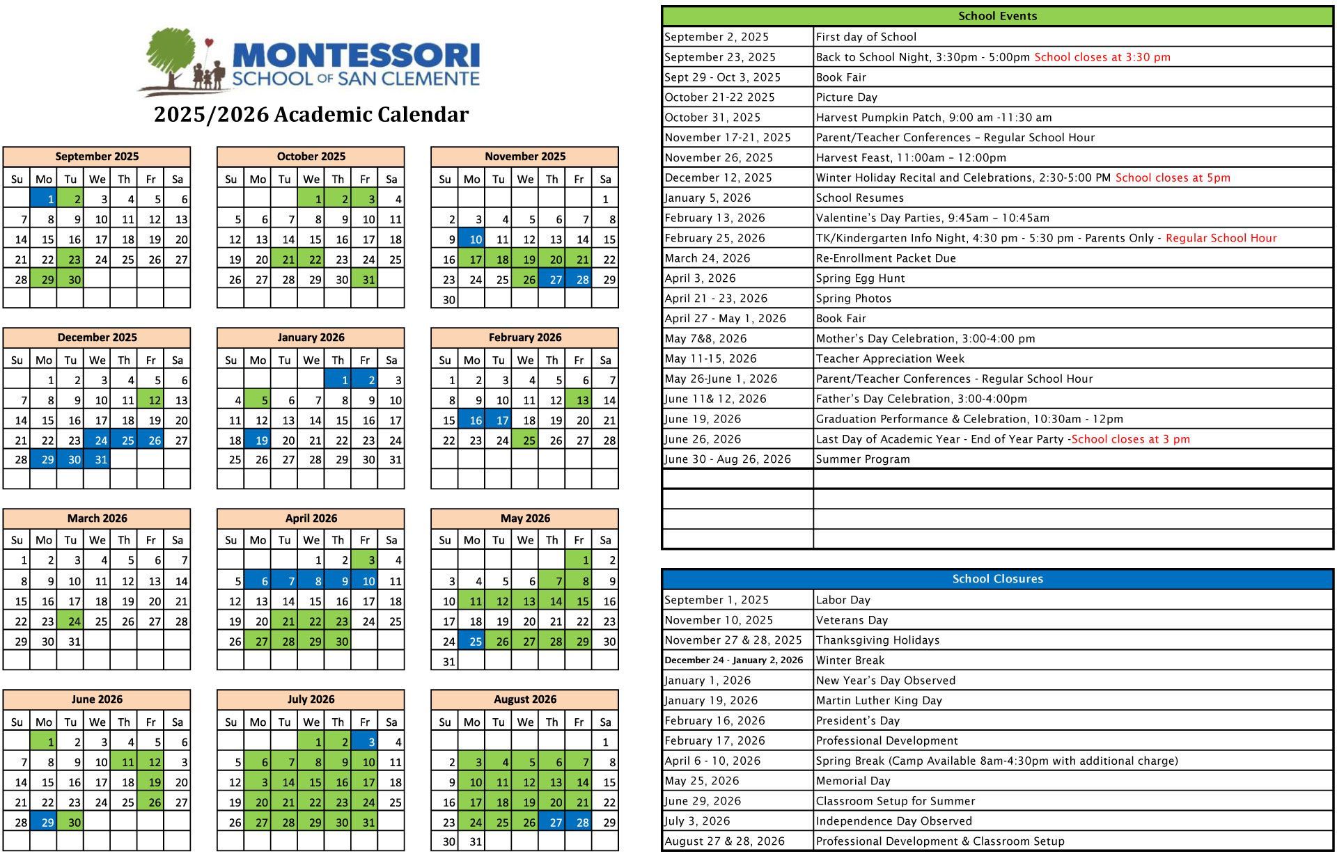 school calendar