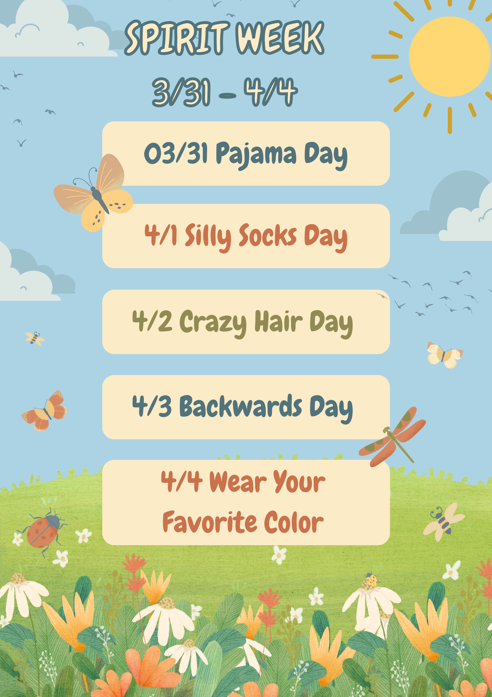 Spirit week event flyer