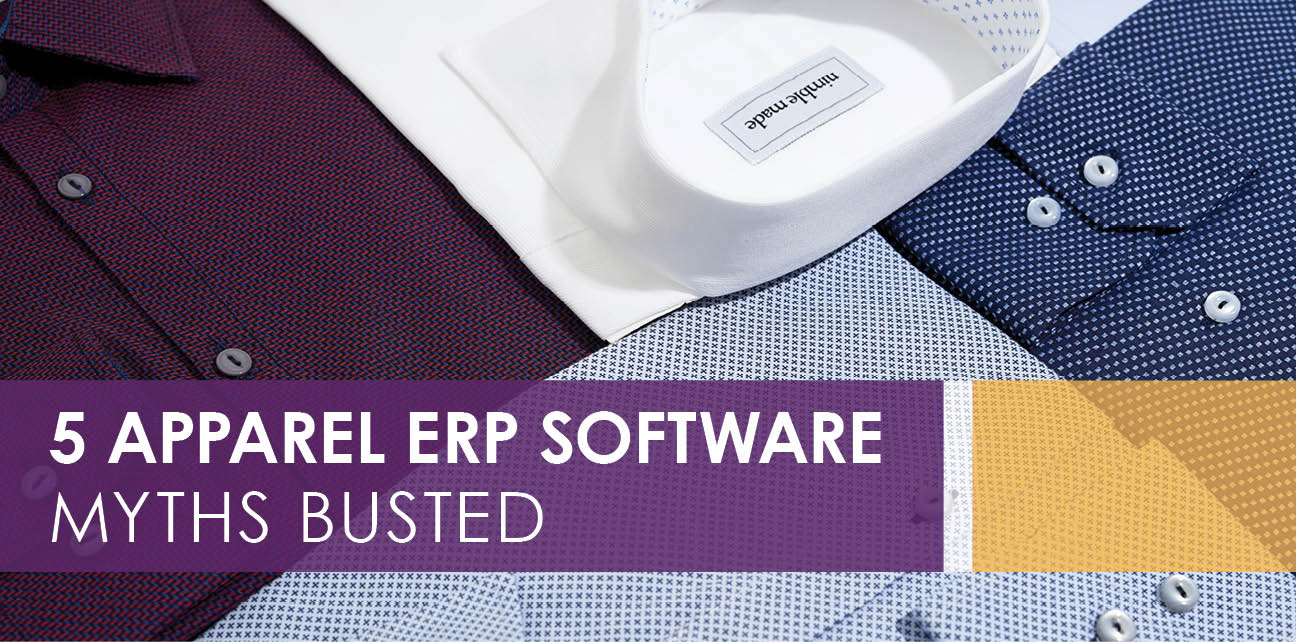 folded shirts with color and text overlay reading 5 apparel erp software myths busted