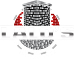 Logo for Lalo's General Construction LLC. Features a brick chimney, silver text, and gray stone background. Includes a phone number.