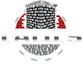 Logo for Lalo's General Construction LLC. Features a brick chimney, silver text, and gray stone background. Includes a phone number.