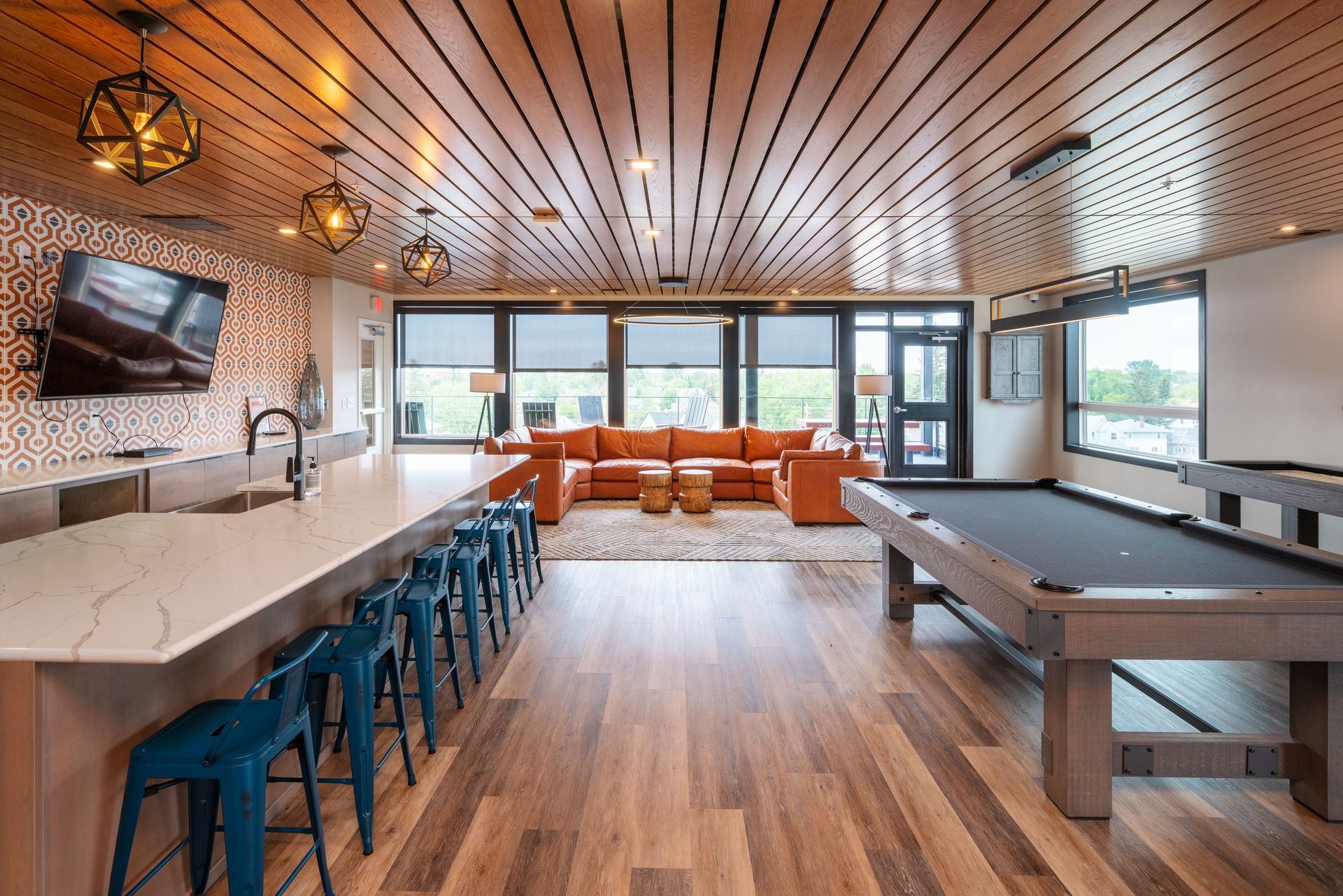 Central Flats lounge with pool table