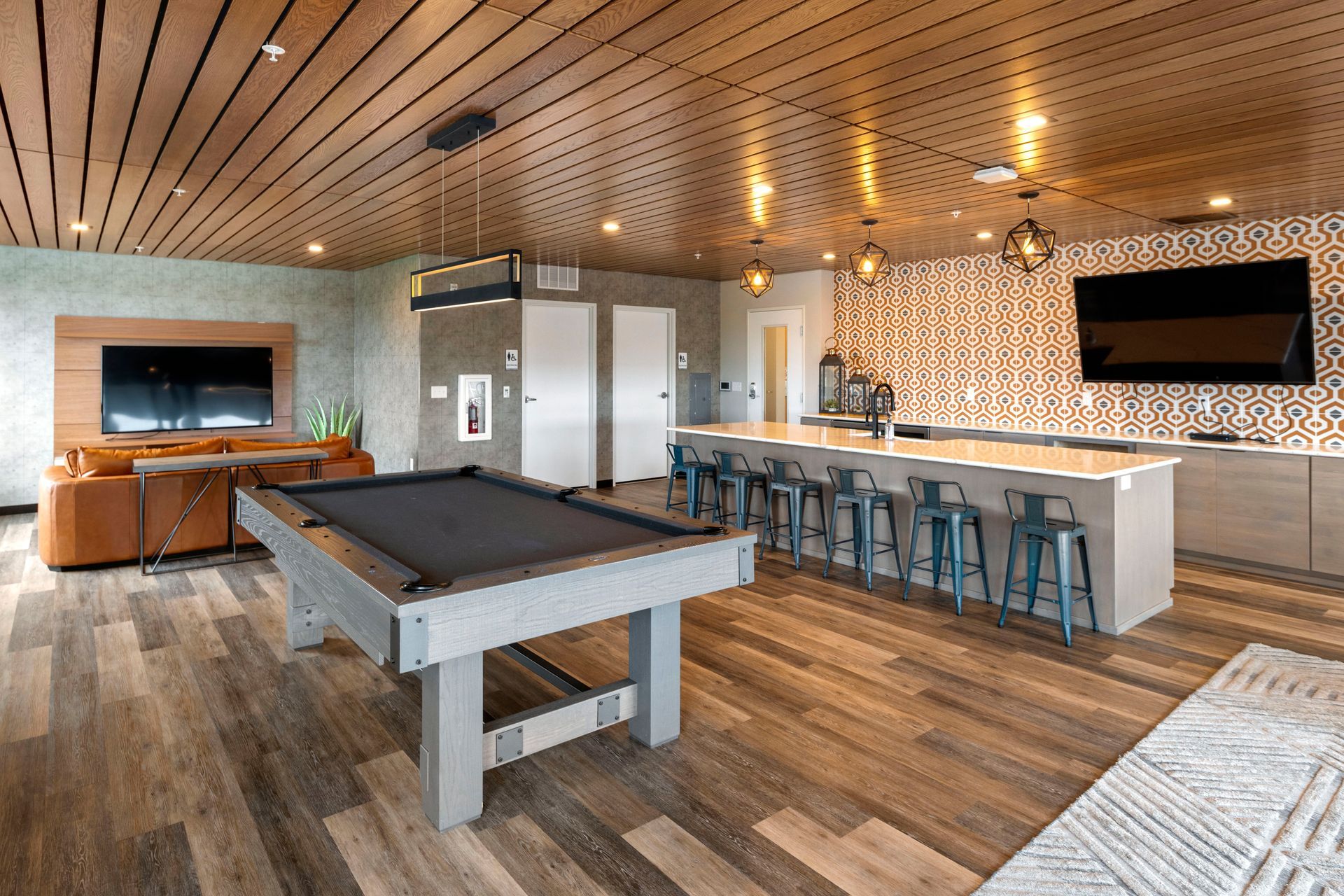 Central Flats lounge with pool table