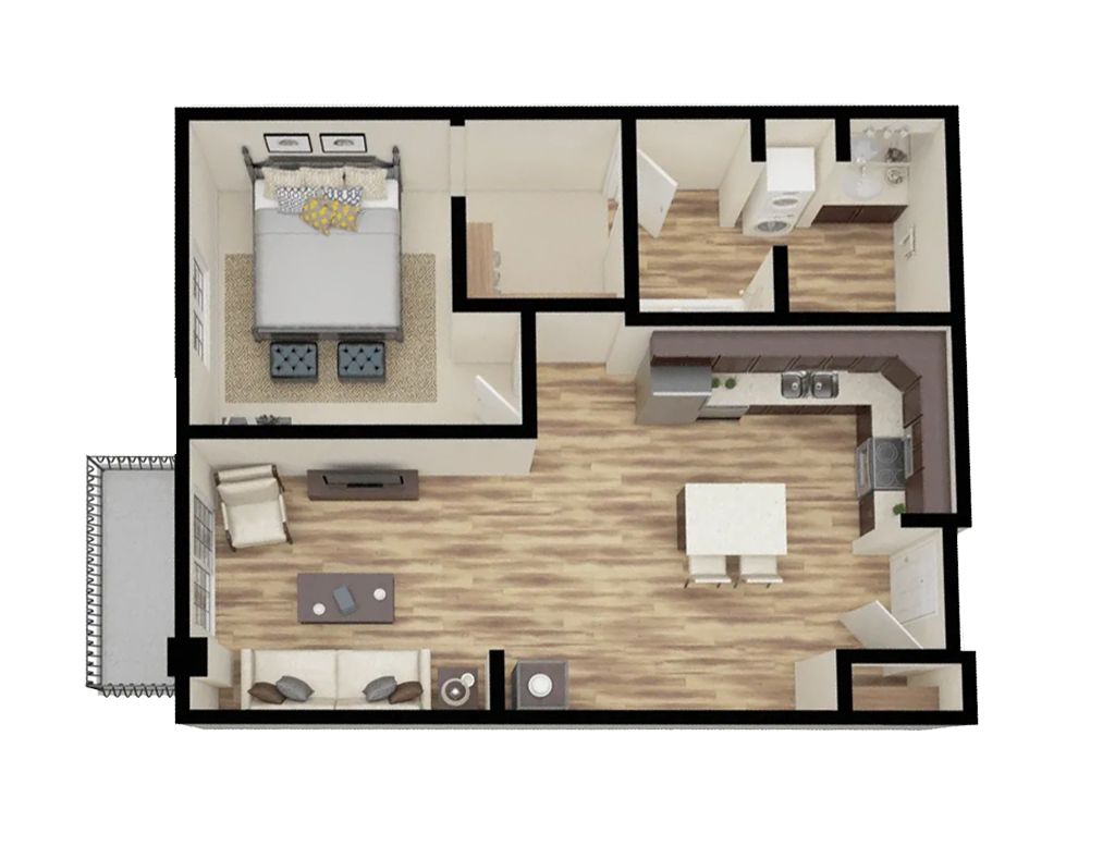 Onyx Floorplan A1 1-bedroom apartment