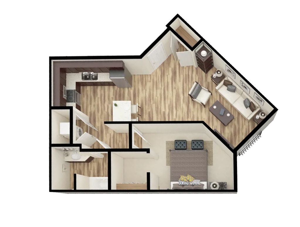 Onyx Floorplan D 1-bedroom apartment
