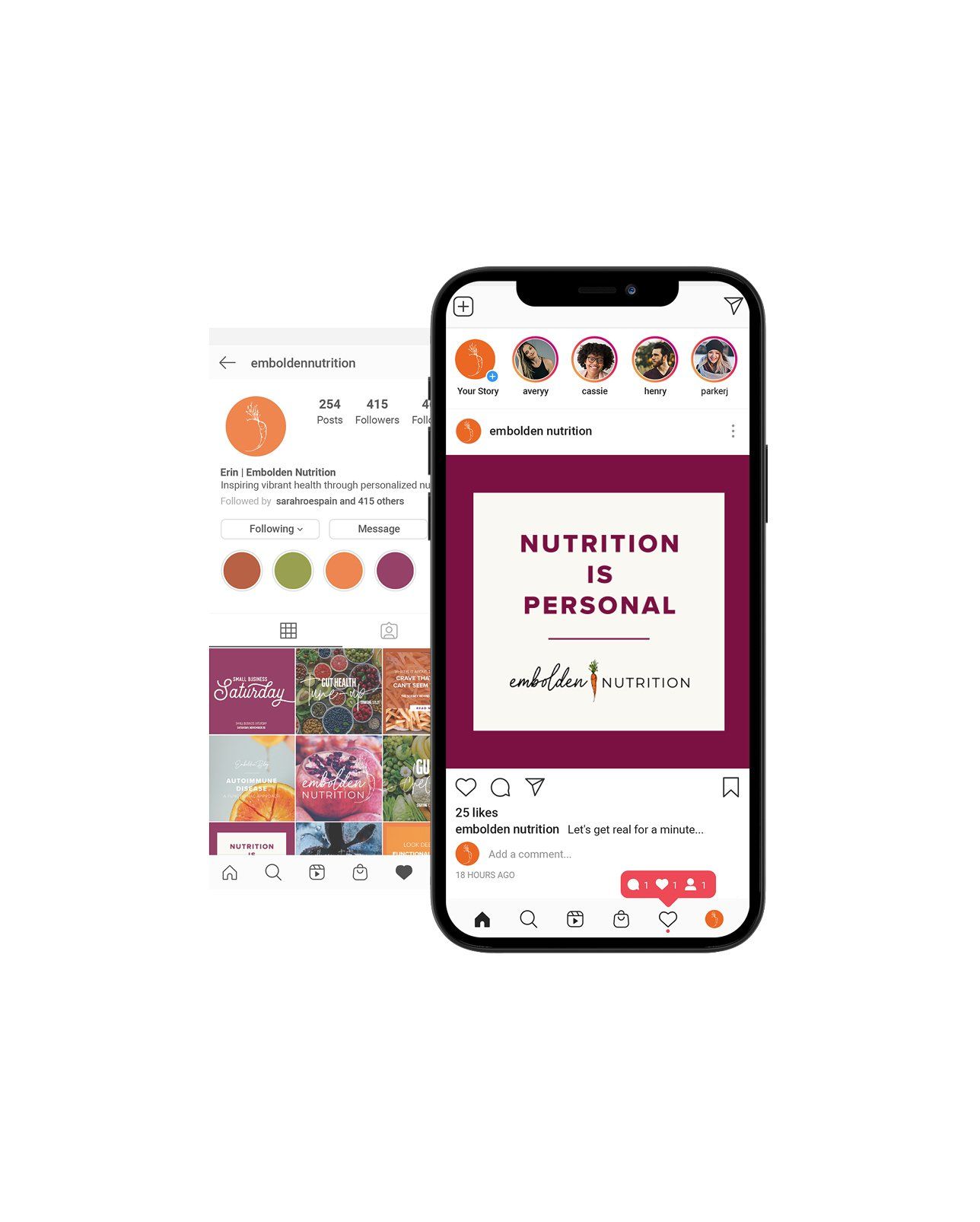 A cell phone with a nutrition for personal advertisement on it.