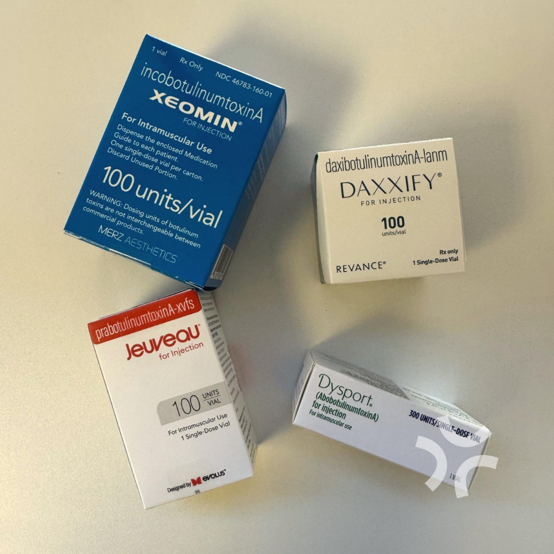 A box of xeomin 100 units / vial next to a box of daxxify 100 units / vial