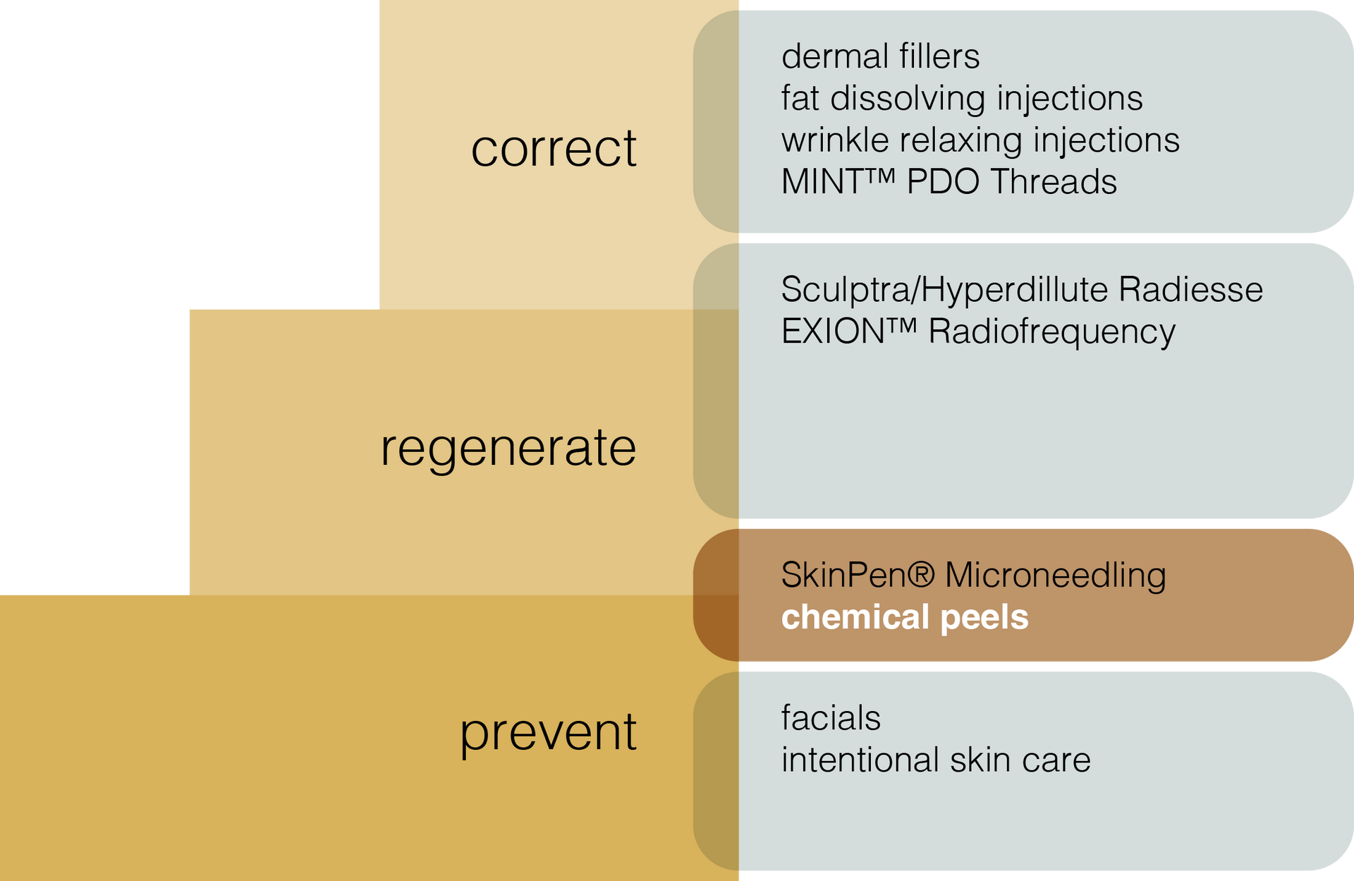 A diagram showing how to correct regenerate and prevent skin problems