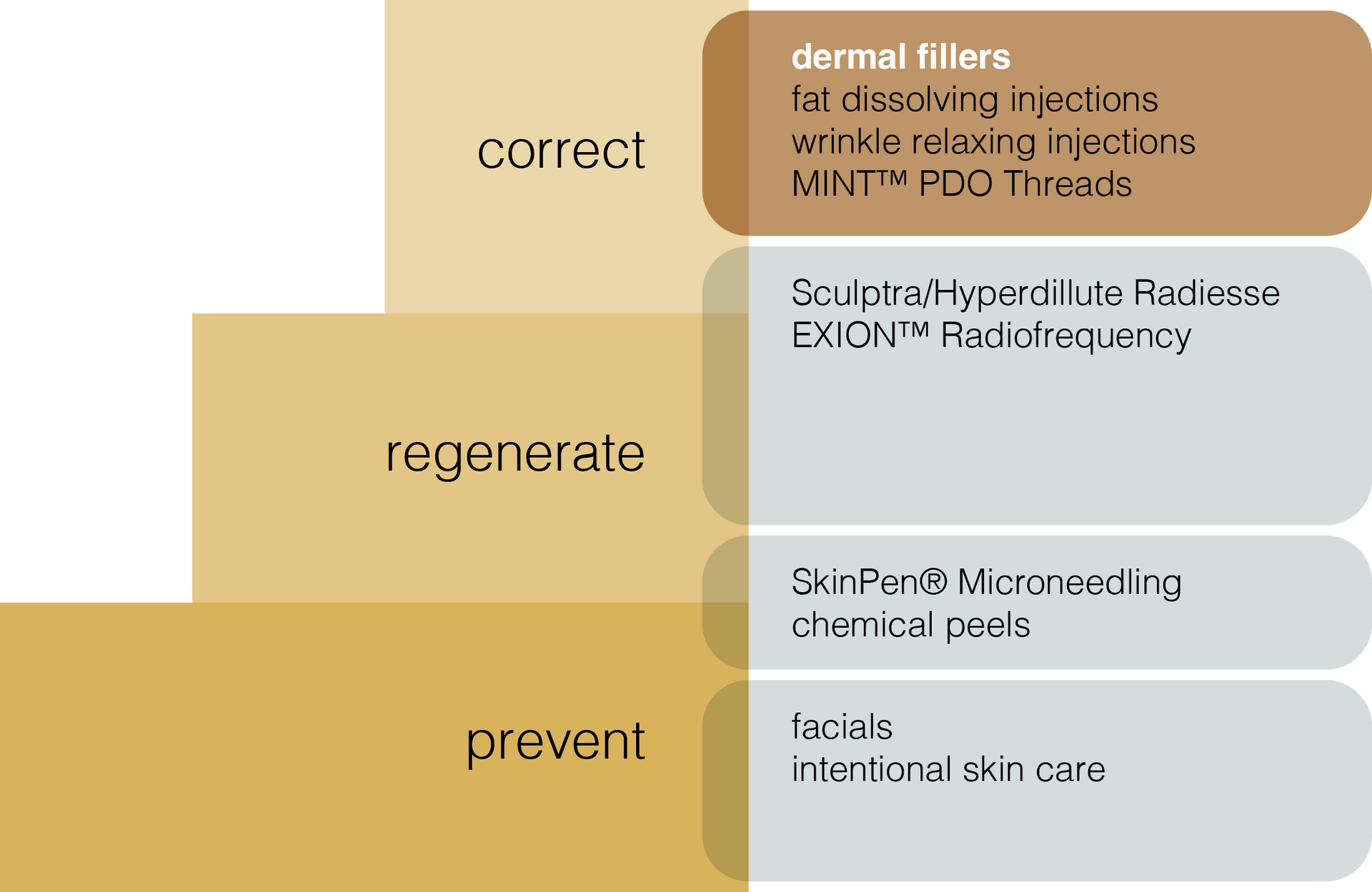 A diagram showing how to correct regenerate and prevent skin problems