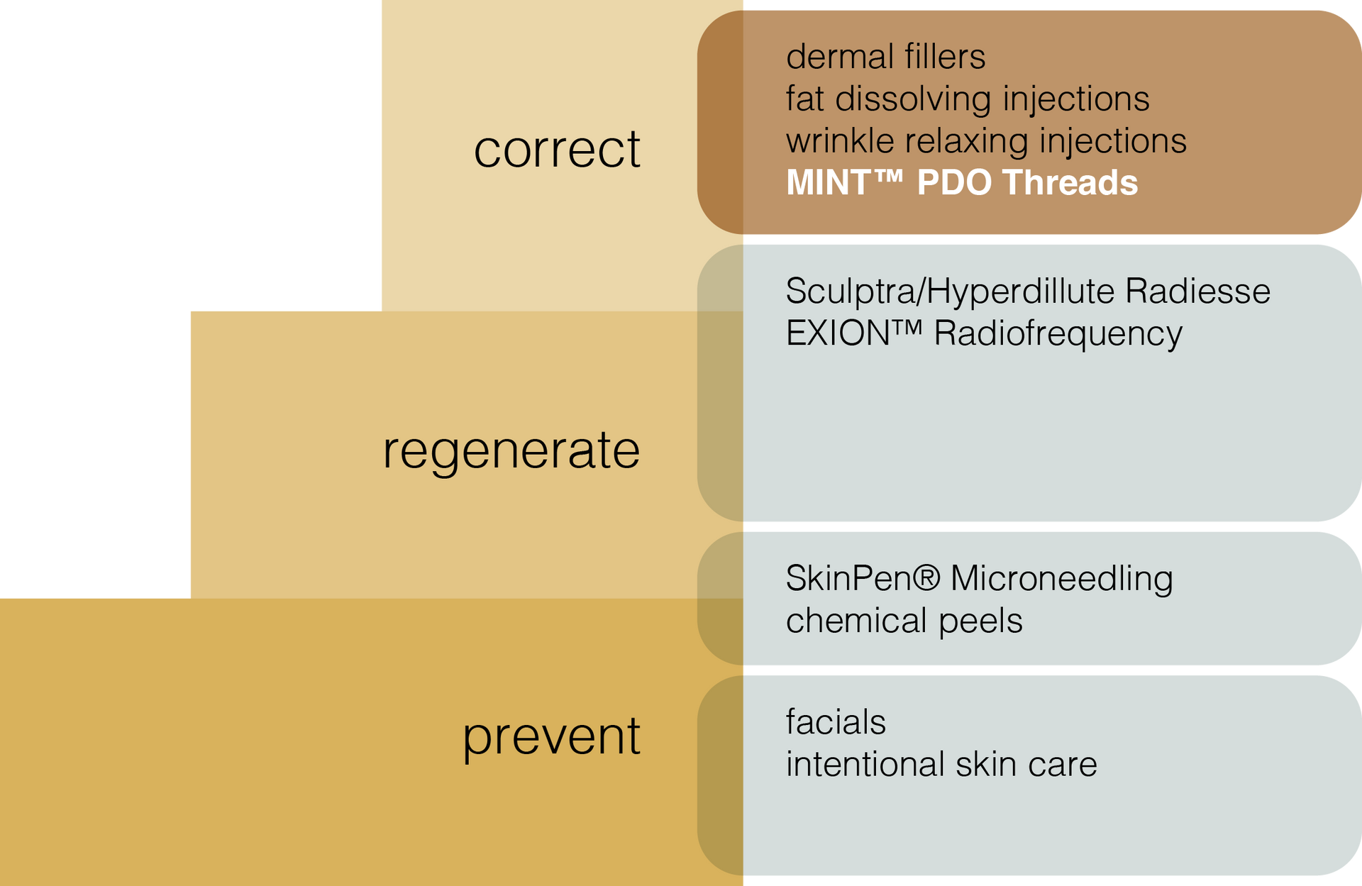 A diagram showing how to correct regenerate and prevent skin problems