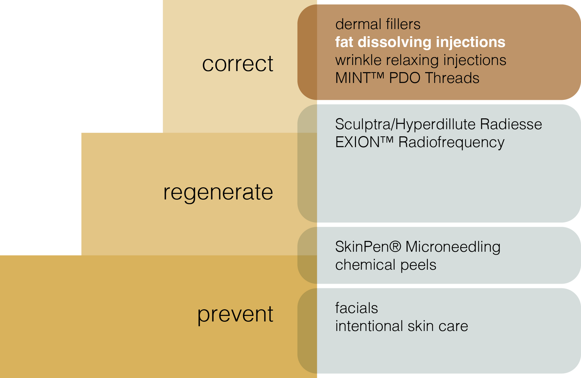 A diagram showing how to correct regenerate and prevent skin problems
