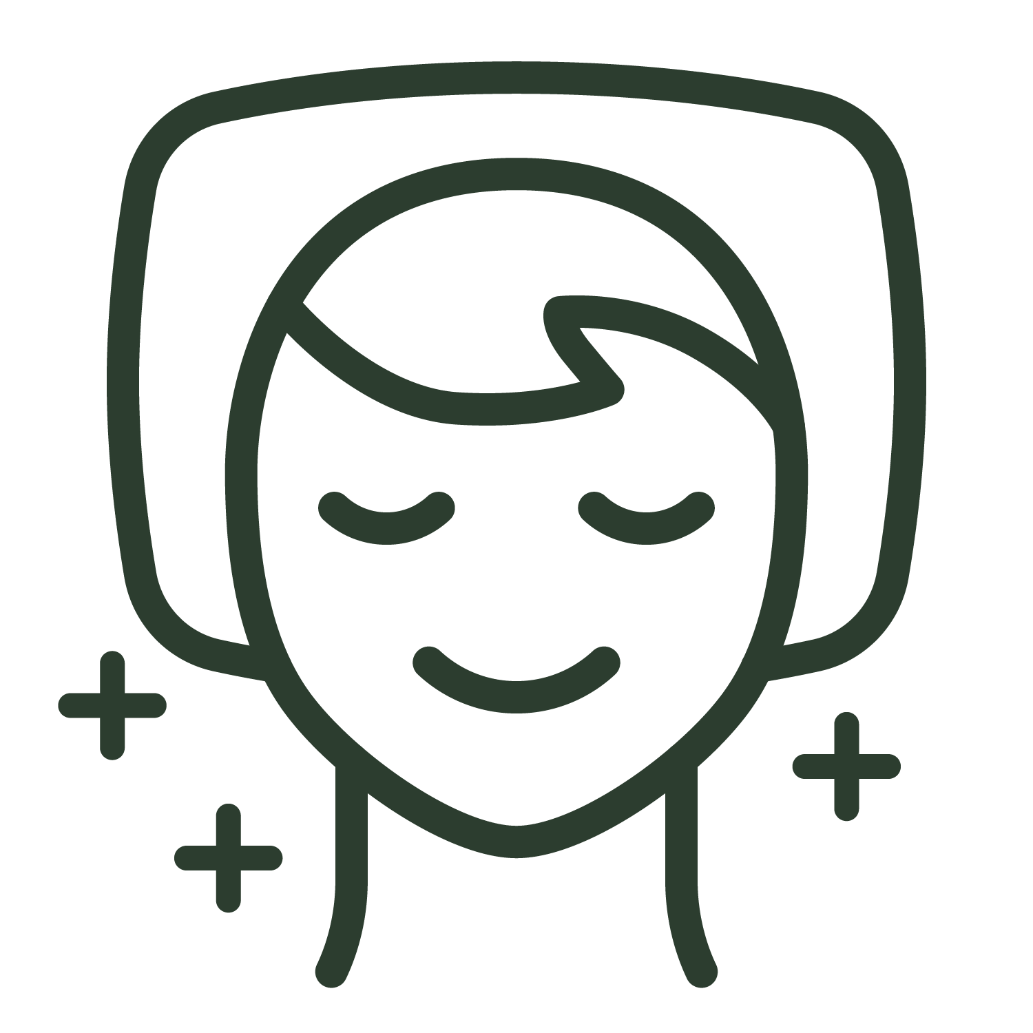 A line drawing of a woman 's face with her eyes closed.