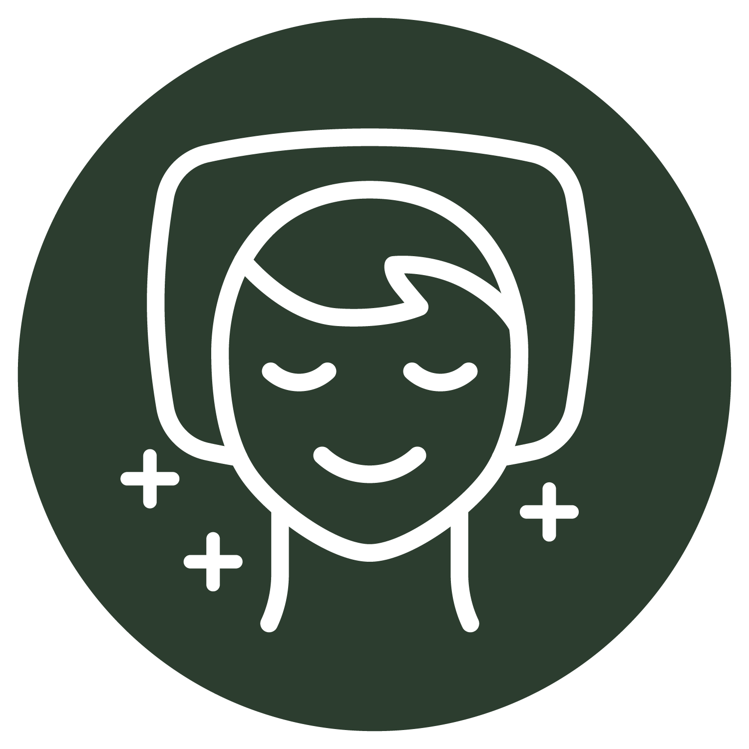 A line drawing of a woman 's face with her eyes closed.