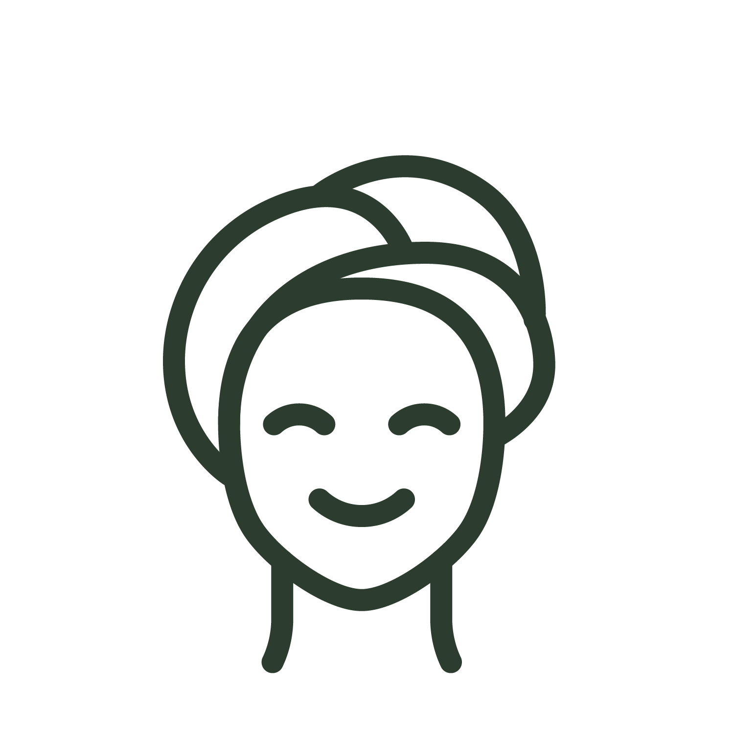 Person with a towel on their head, wearing a facial mask, smiling.