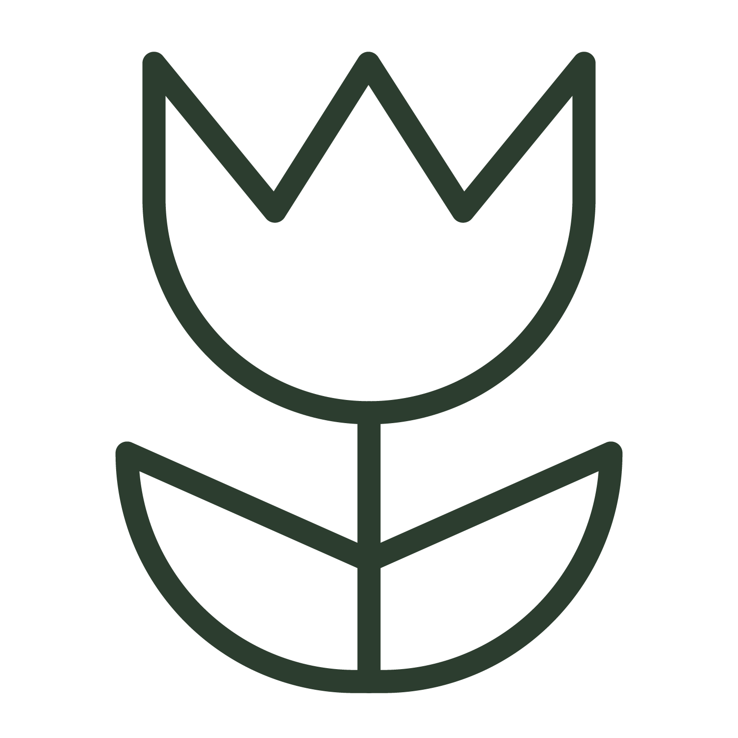 A line drawing of a flower with leaves on a white background.