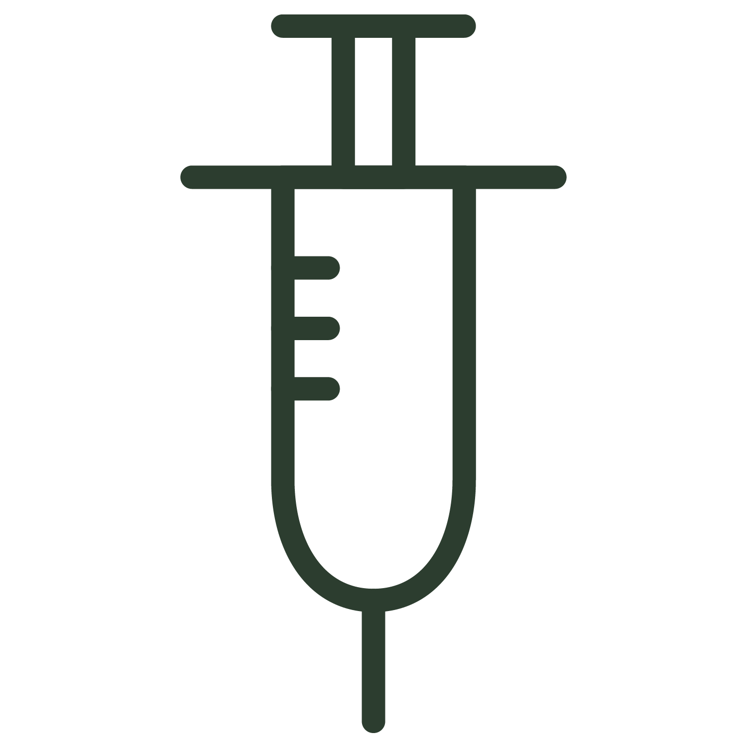 A line drawing of a syringe on a white background.
