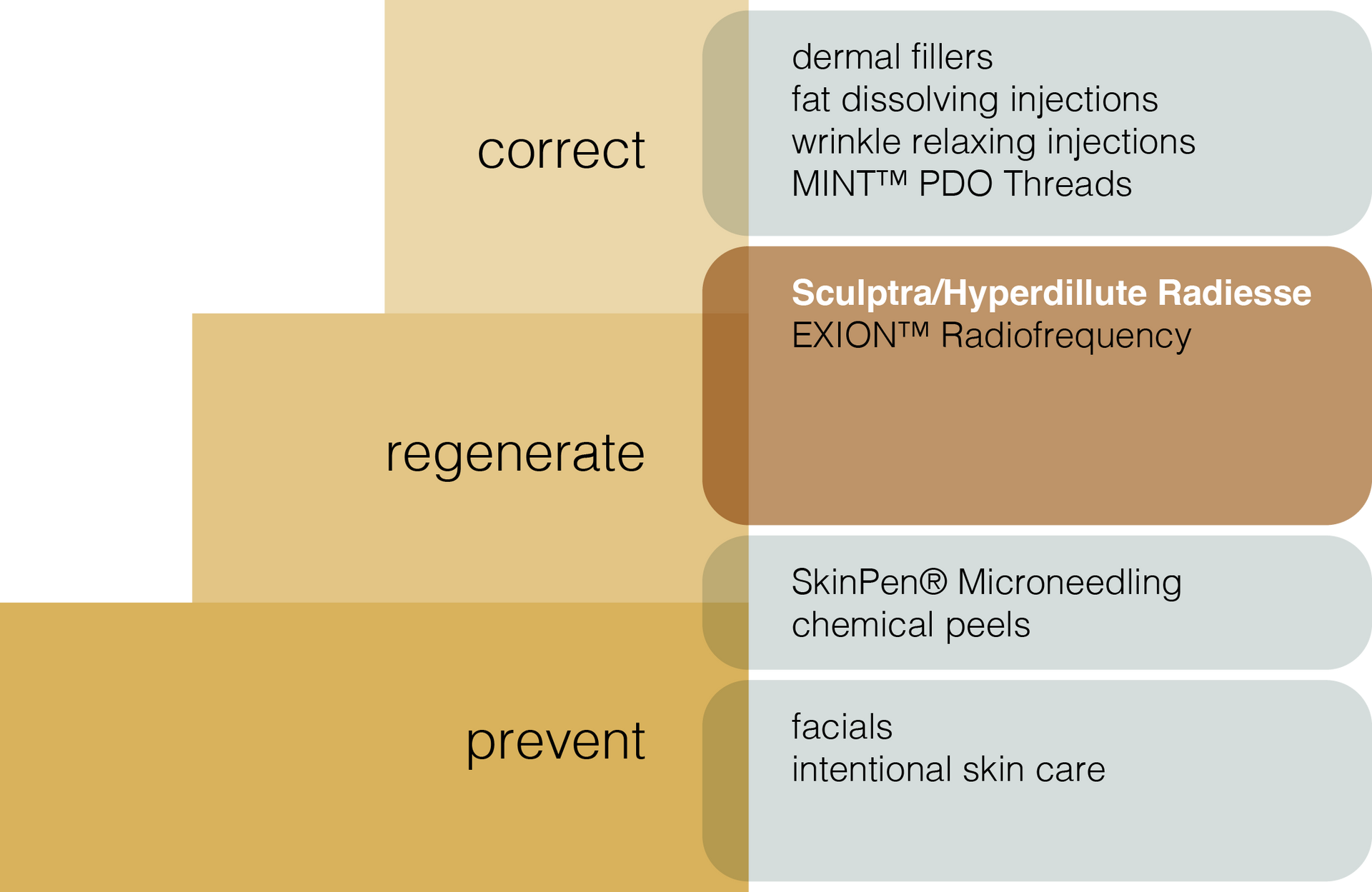 A diagram showing how to correct regenerate and prevent skin problems