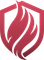 A red shield with a flame inside of it.