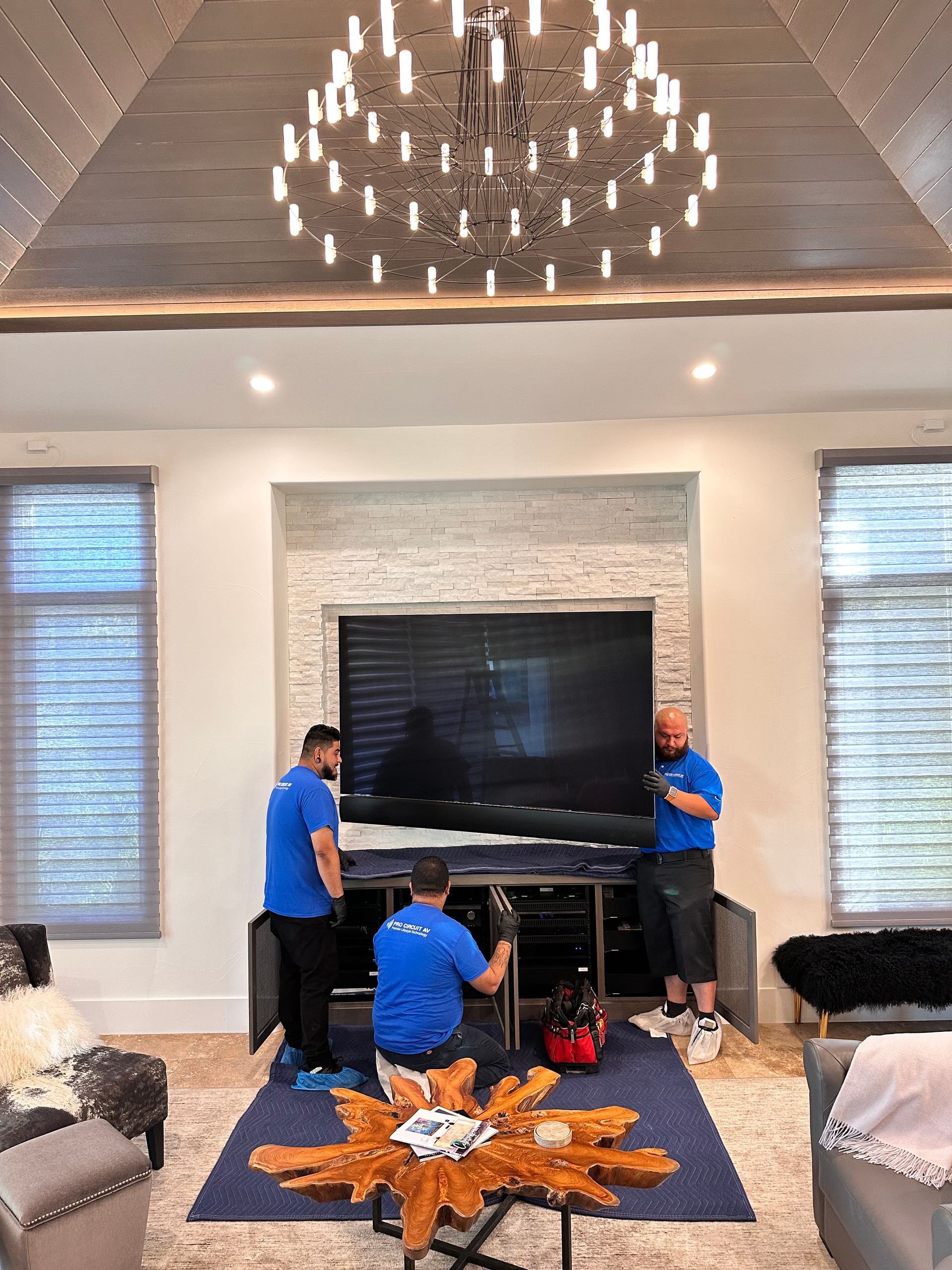 Workers evaluating TV