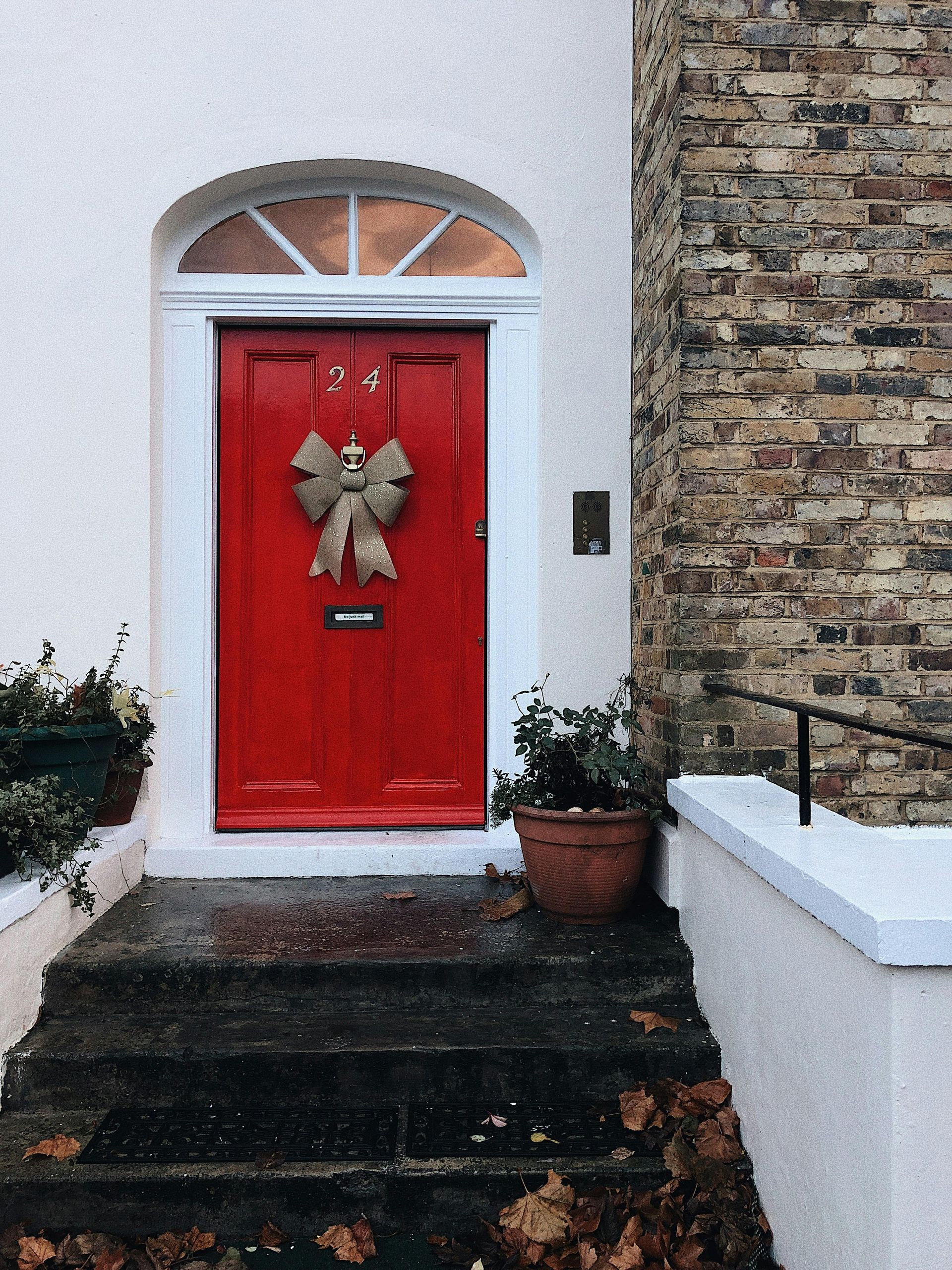 red front door of a home