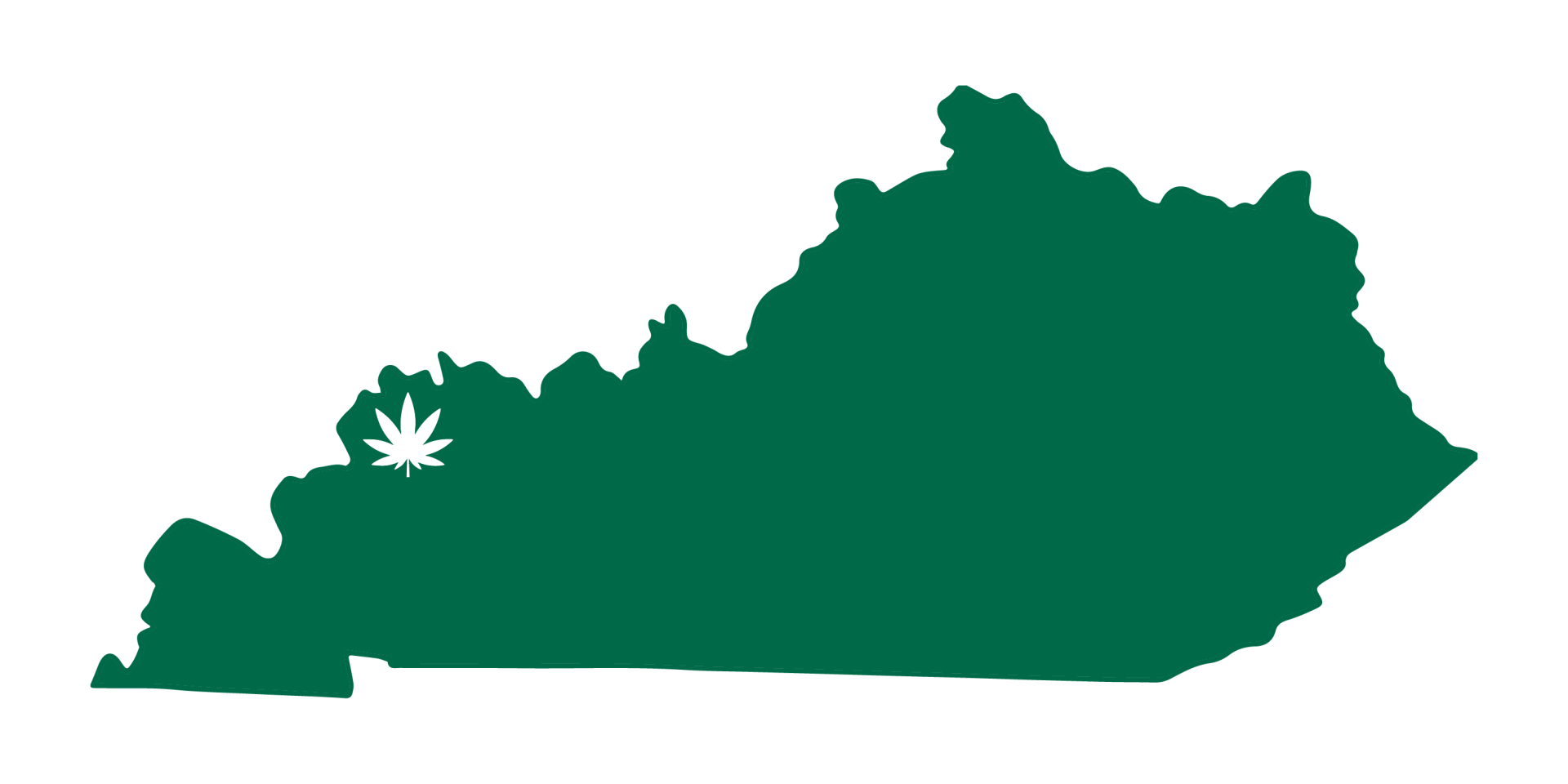 green image of the state of Kentucky with a hemp leaf