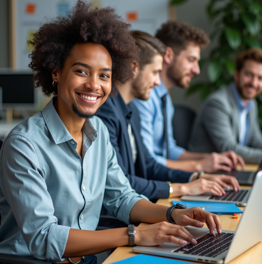 Entrepreneur focusing on business while a marketing team handles SEO, automation, and ad management in the background—depicting a done-for-you fulfillment model.