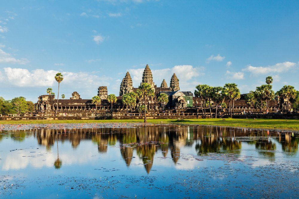 Cambodian landmark Angkor Wat with reflection. Siem Reap, Cambodia