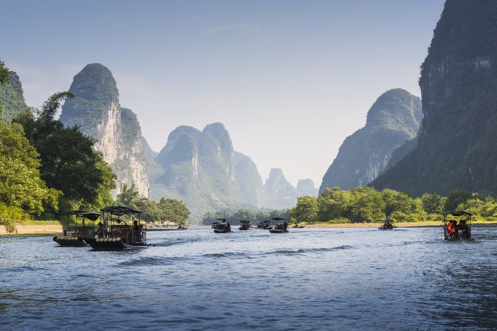 Yu Long river and Karst mountain landscape in Yangshuo Guilin, China