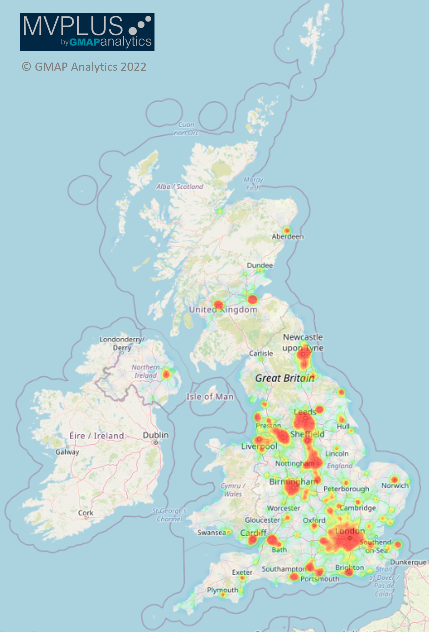 Location data and map of the hotspots of the Pizza venues in the UK