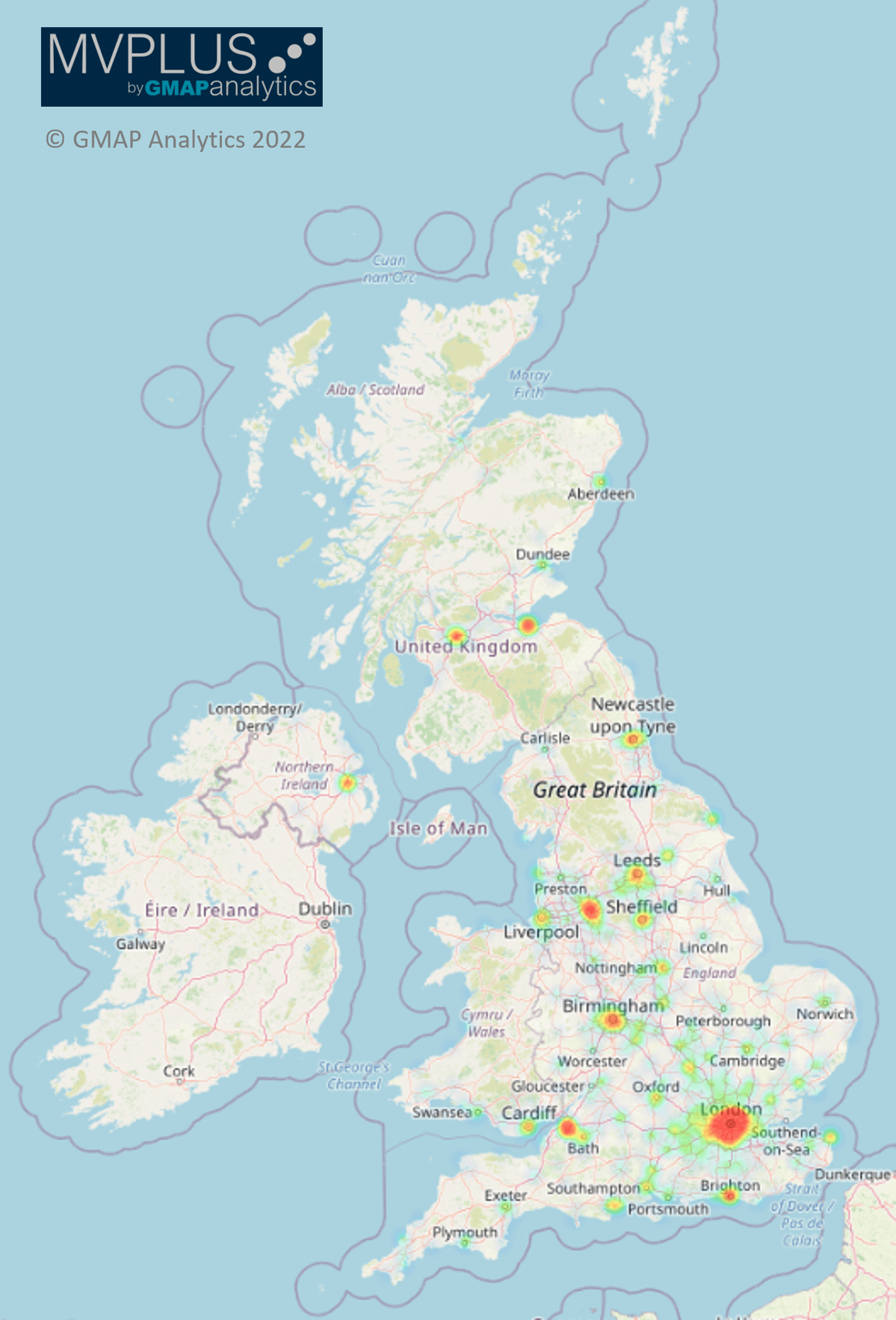 Restaurants location data and map of the top places for UK Pizza restaurants