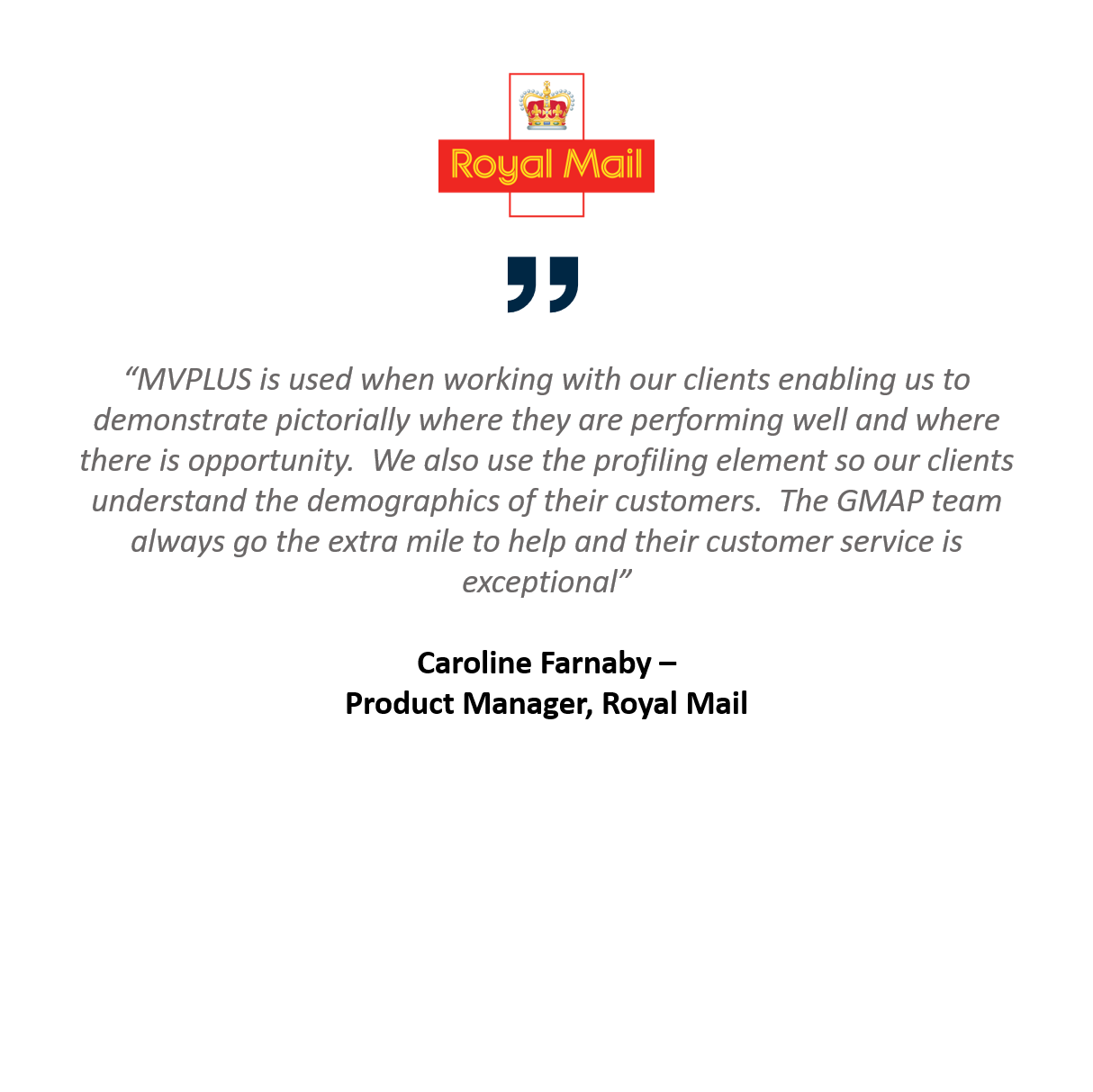 Royal Mail use GMAP’s location intelligence software MVPLUS to inform their customers mail drop activities