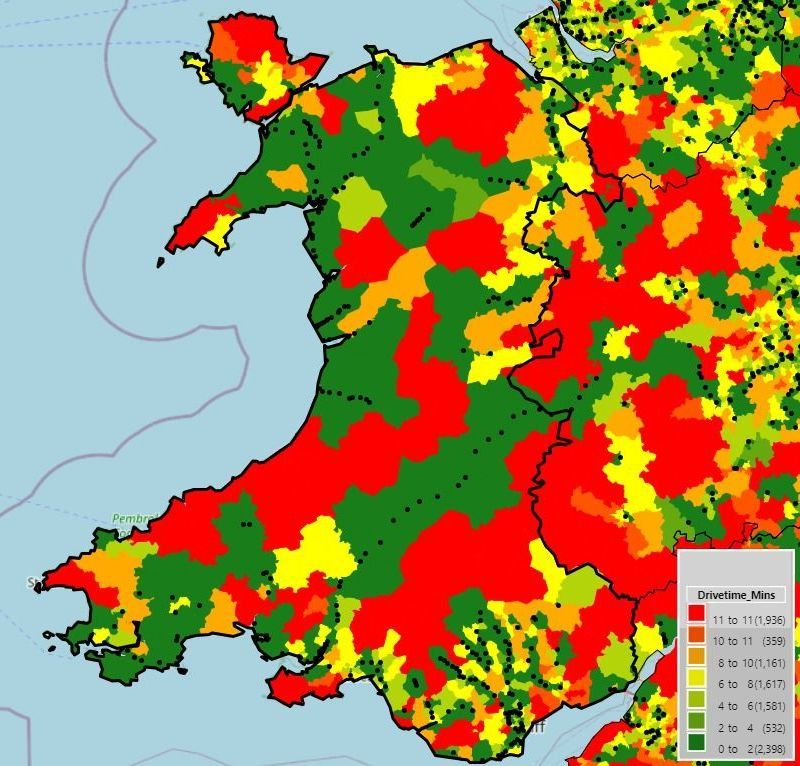 10 Minute Drivetime Analysis of Train Stations in Wales