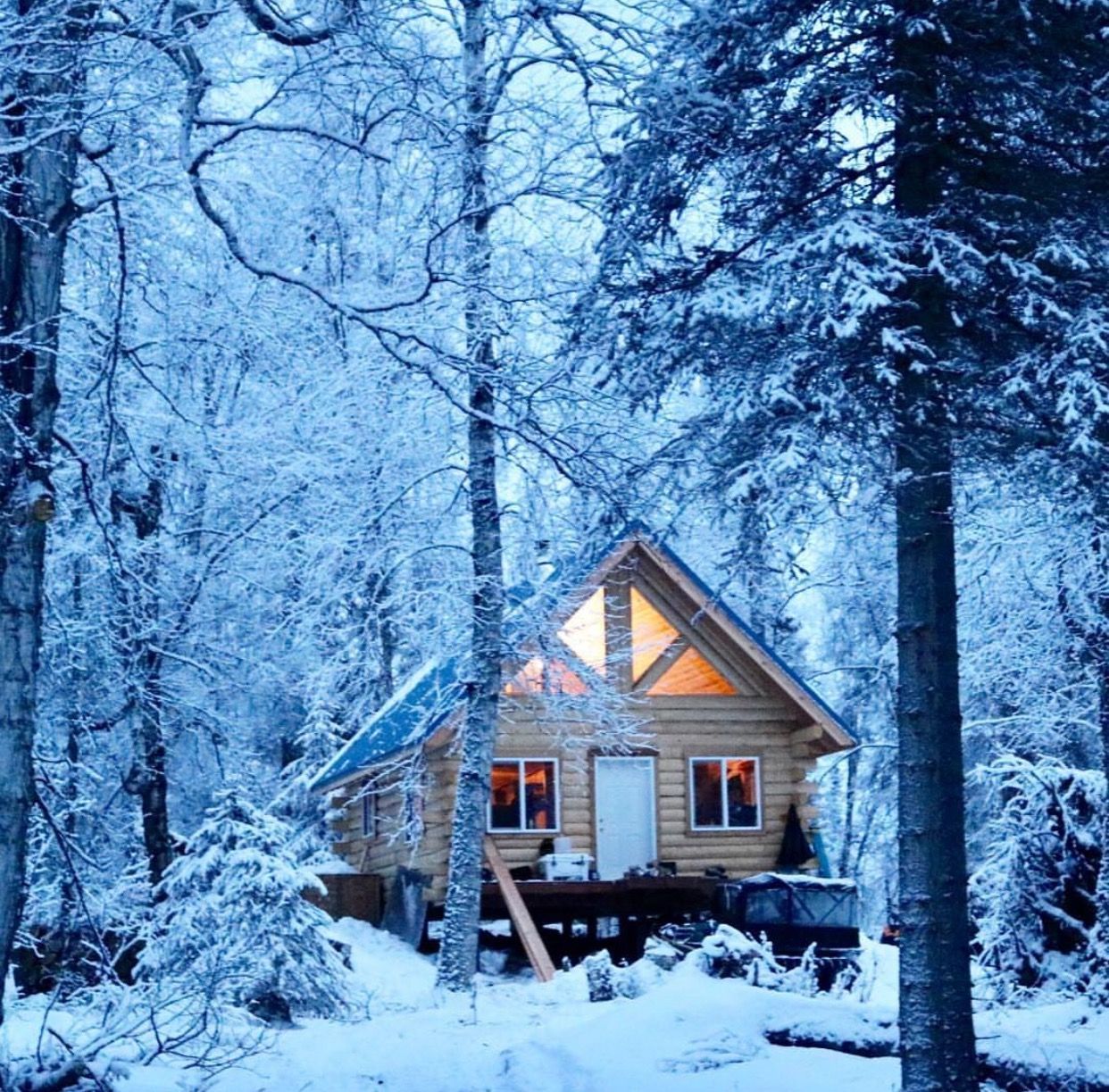 Plane landing on the snow
