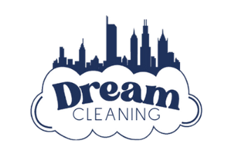 Our bold letter cloud-shaped Navy Dream cleaning logo has Chicago's skyline on top.