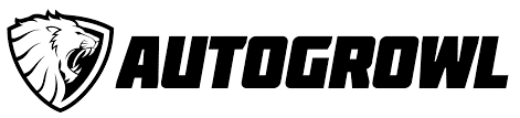 Logo of Autogrowl, lion head inside a shield, with