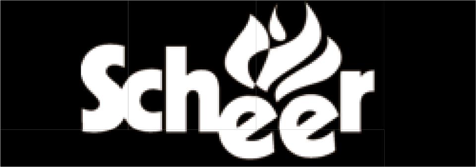 A palavra scheer está escrita em branco sobre um fundo preto